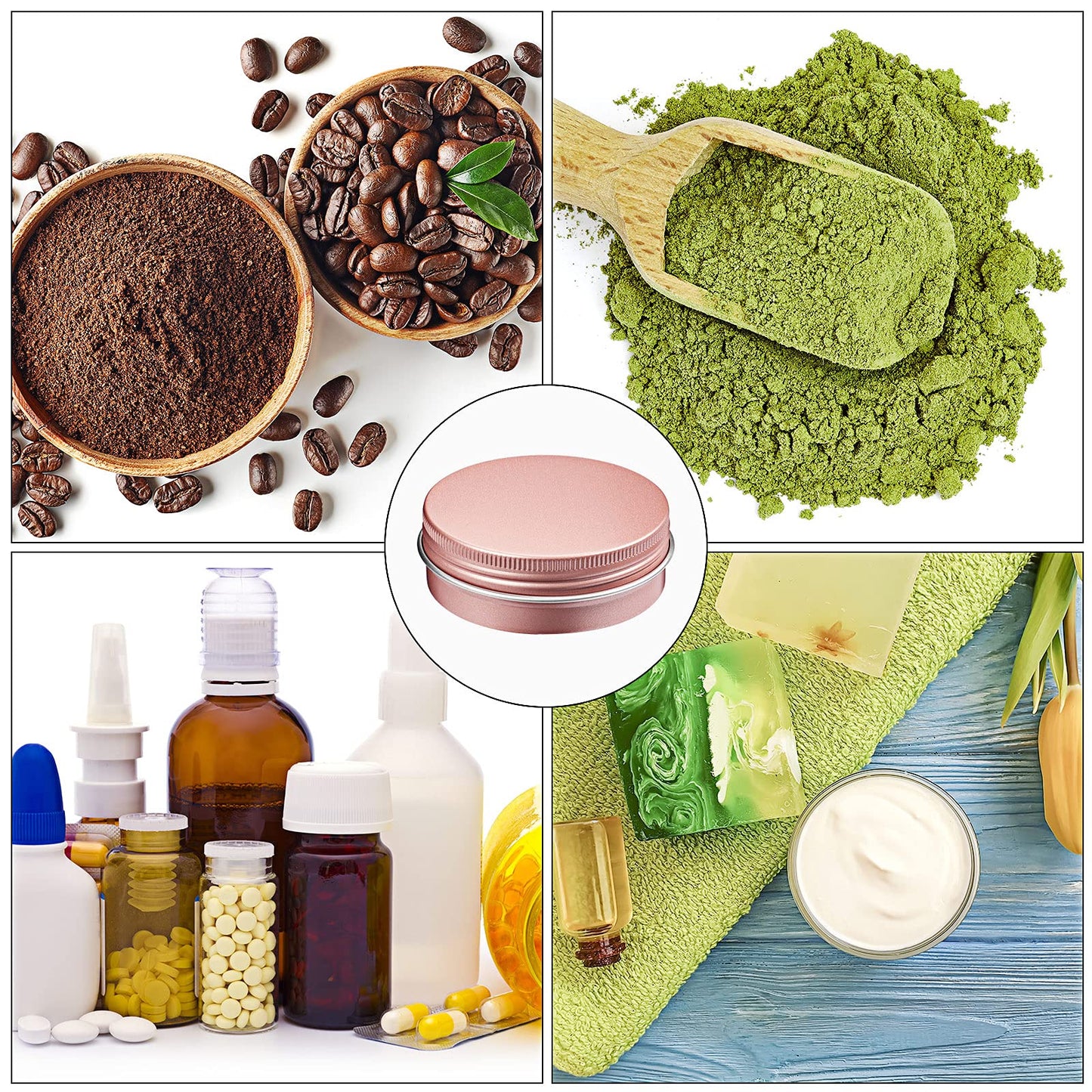 2 oz Metal Round Tins Aluminum Tin Cans Salve Tins Containers with Screw Lid 10 Sheets Stickers for Salve Spice Candies Balms Candles, 36 Pack (Rose Gold)