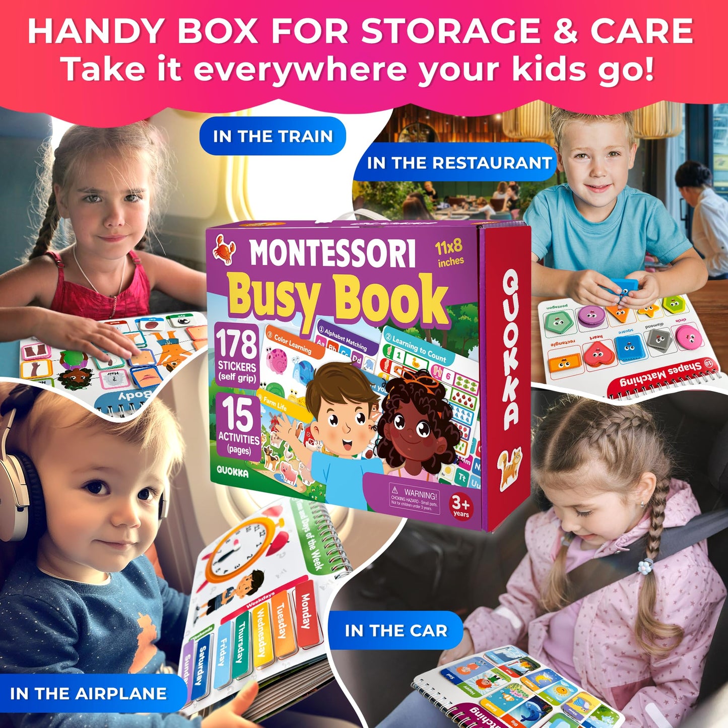 Quokka Montessori Busy Book for Toddlers 1-3 - Pre K Kids Learning Activities for Homeschooling - My Preschool Busy Book for Ages 3-5 - 15 Kids Educational Activities 2-4 Years