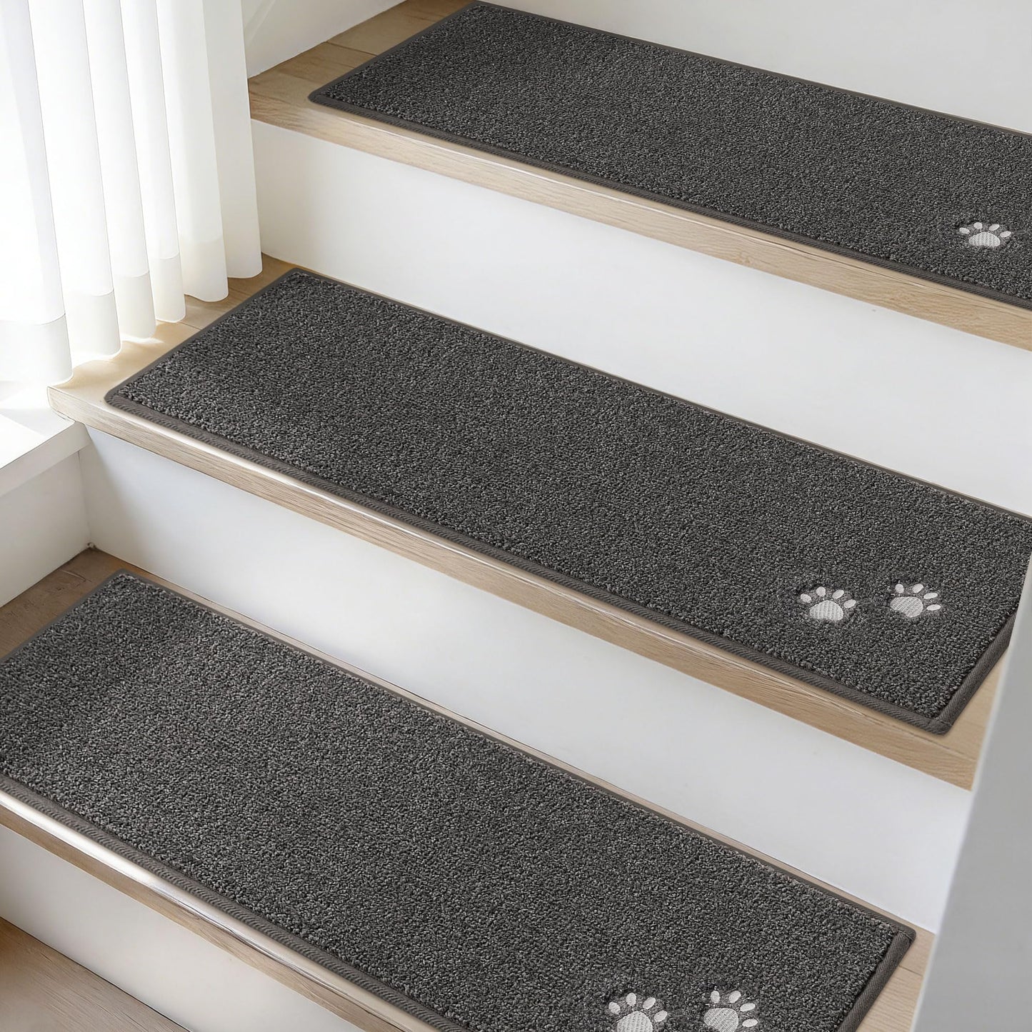 BEQHAUSE Stair Treads for Wooden Steps Non-Slip Machine Washable Carpet Stair Treads 28"X9" Soft Indoor Stair Runner for Kids Elders and Pets, 100% Polyester, 4pcs, Dark Grey