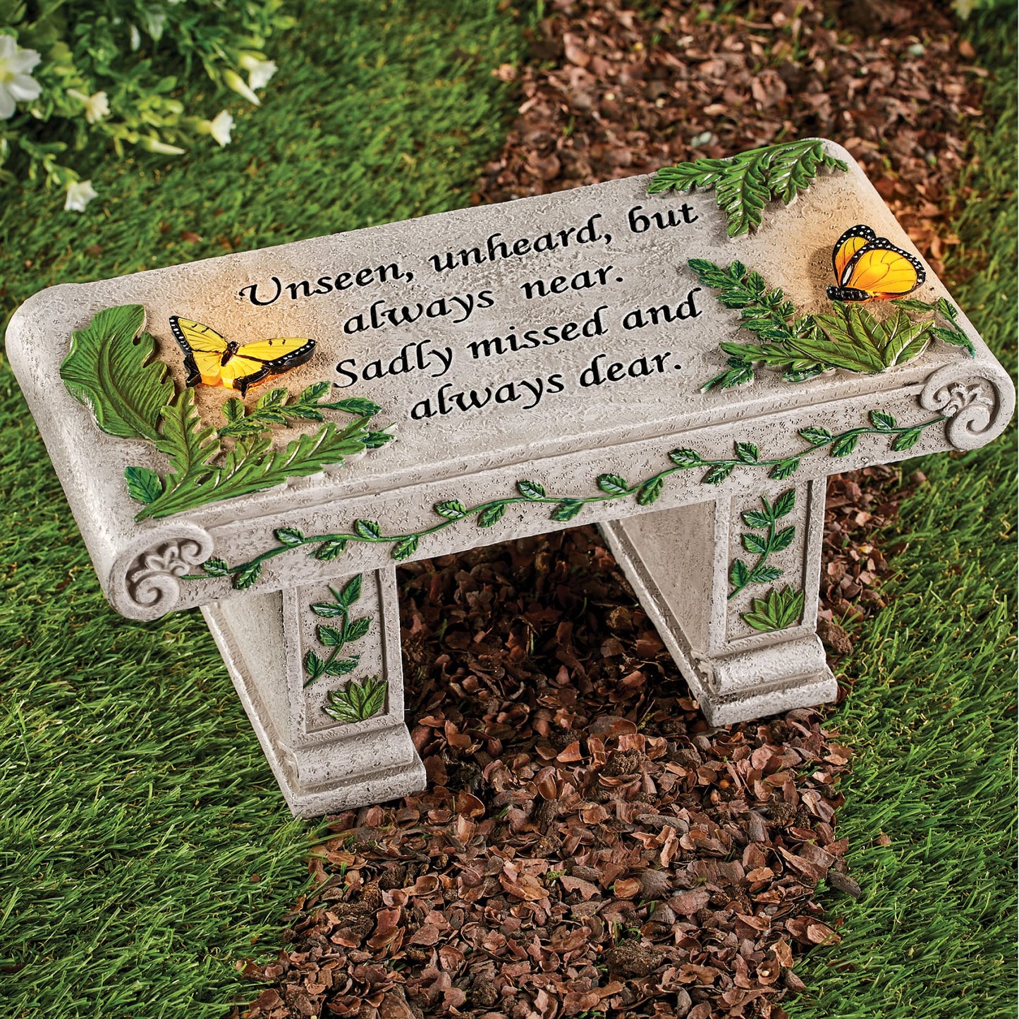 Collections Etc Solar Powered LED Outdoor Garden Memorial Bench with Heartwarming Inscription - Perfect Faux Stone Plaque Statue to Remember Loved Ones 12" L x 5 1/2" W x 5 1/4" H