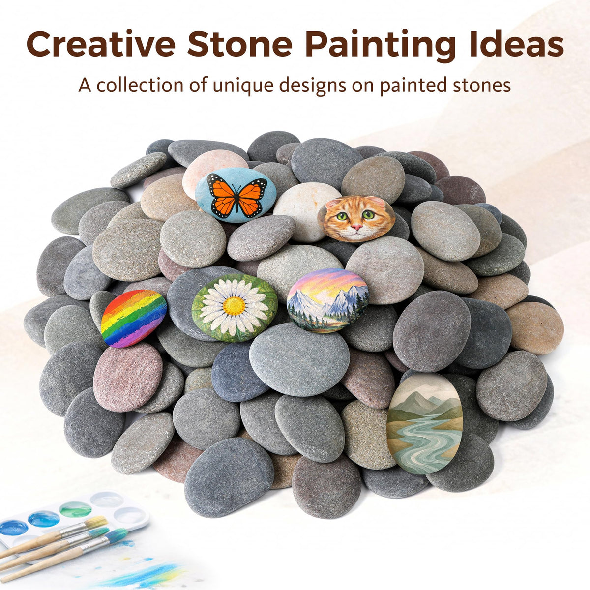 ROCART 100 PCS Large 5.5-8.5 cm Smooth Natural River Rocks for Painting, Flat Painting Rocks & Craft Stones for Arts, Kindness Rock, Garden & Classroom Projects