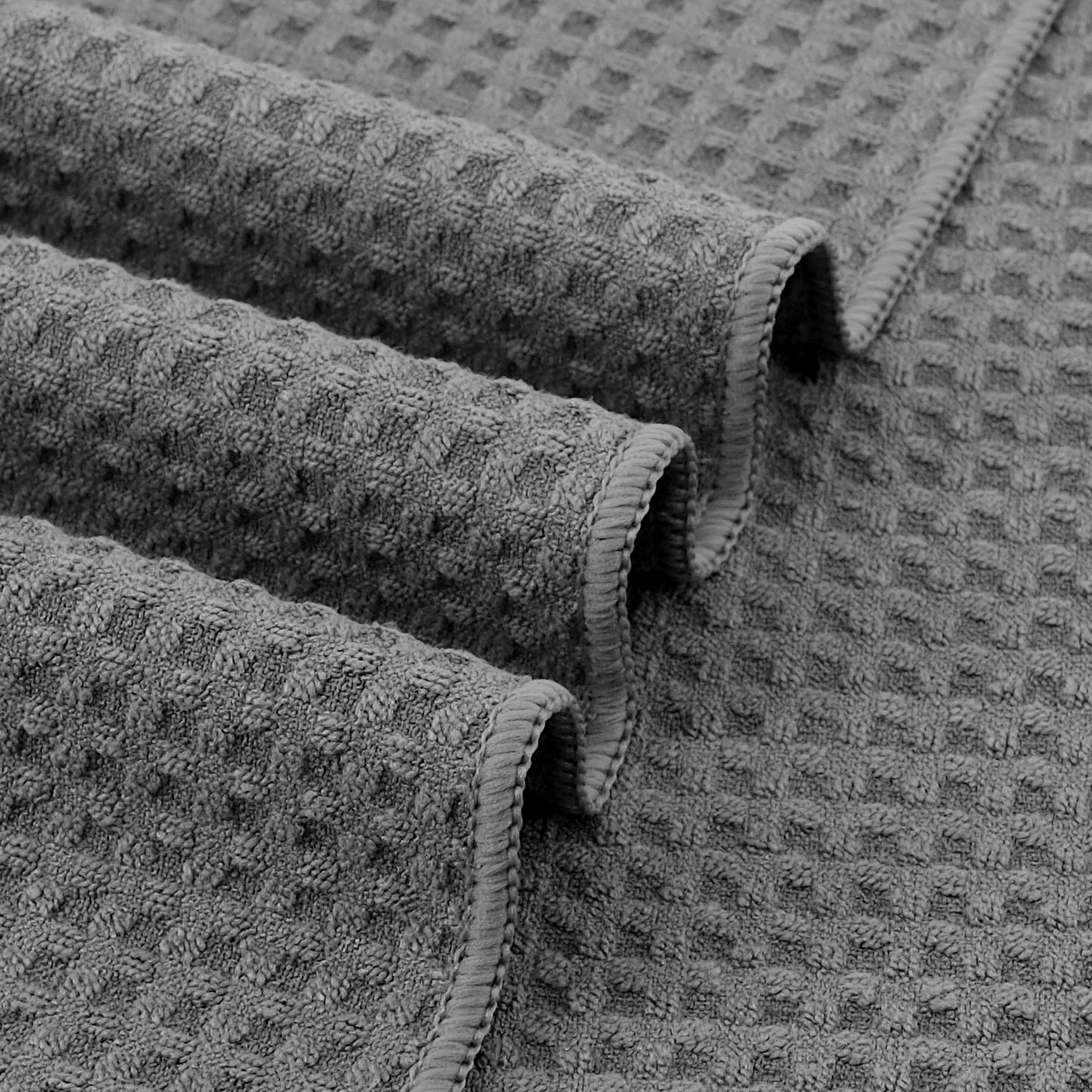 Polyte Ultra Premium Microfiber Kitchen Dish Hand Towel Waffle Weave, 8 Pack (16x28 in, Grey)
