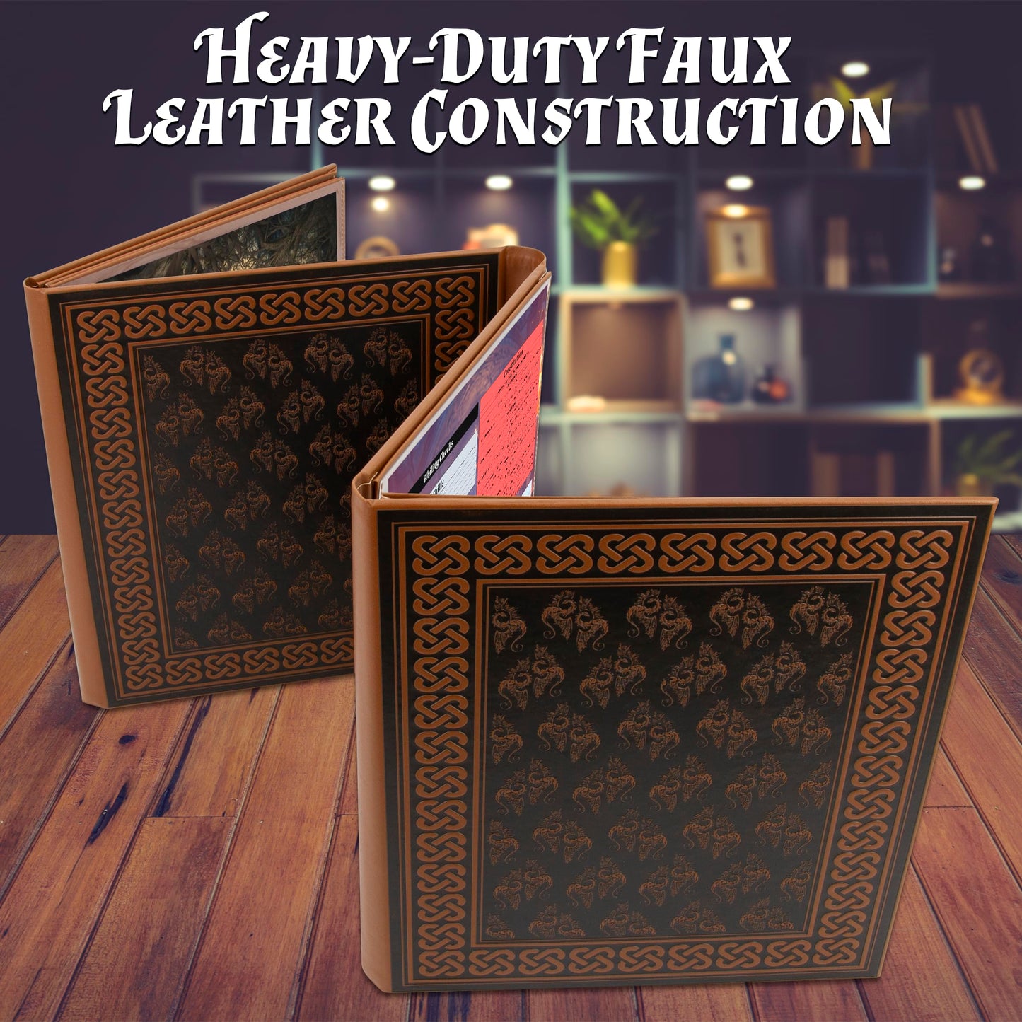 CASEMATIX DM Screen Faux Leather 8-Panel Deluxe GM Screen - Eight Panel Folding Dungeon Master Screen with 2 Swinging Panels and Wet Erase Pockets for TTRPGs, Inserts Not Included