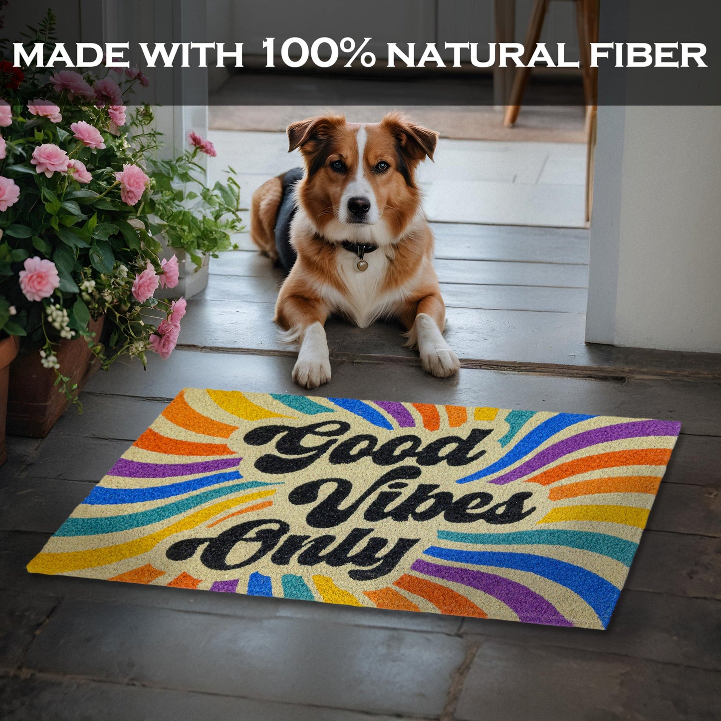 Good Vibes Only Door Mat 30x17 Inch, Good Vibes Welcome Mat for Covered Outdoor Entrance, Funny Outdoor Doormat w/Non-Slip Backing
