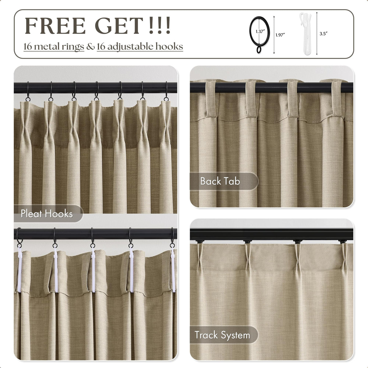 Pinch Pleated Curtains 84 Inch Length 2 Panels for Living Room Neutral Textured Pinch Pleat Curtains Cream Light Filtering Pleated Drapes 84 Inches Long Back Tab Hooks Clips Rings 40 Wx84 L Oatmeal