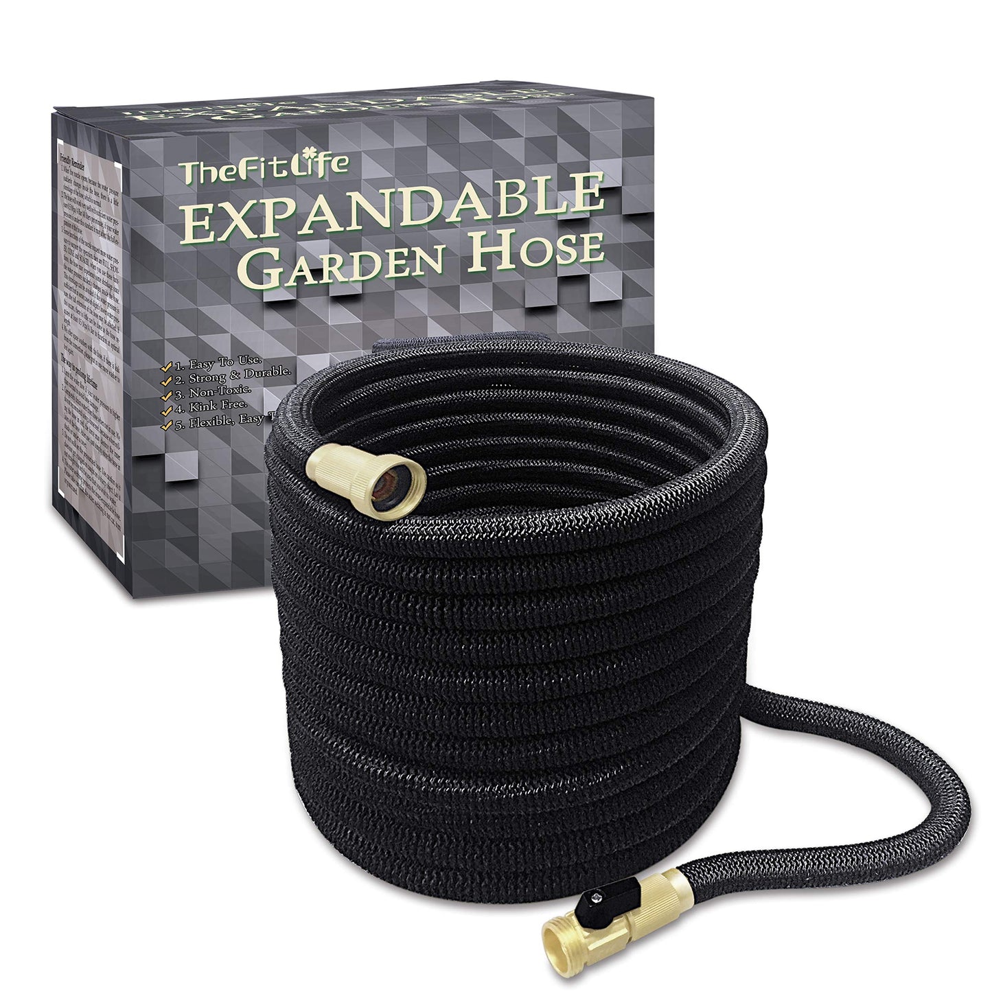 TheFitLife Expandable Garden Hose 50FT - Flexible Hose with Mutiple Layer Latex Inner and Solid Brass Fittings Free Spray Nozzle, 3/4 USA Standard Easy Storage Kink Free Retractable Water Hose