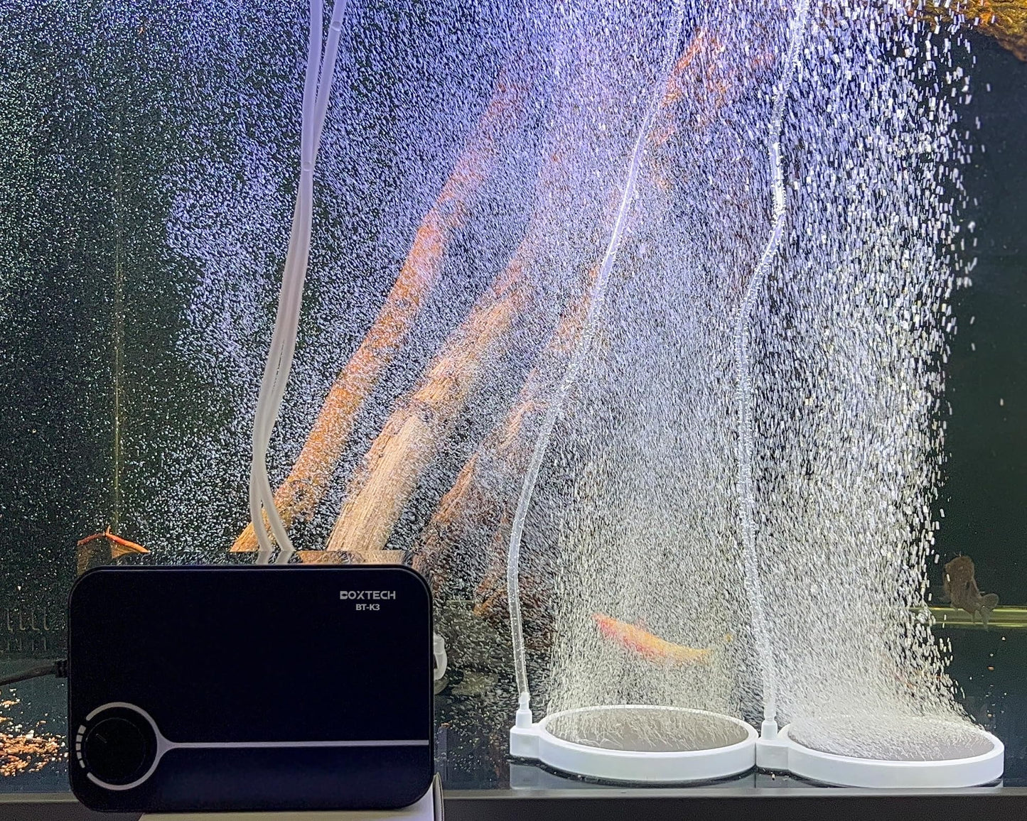 Boxtech Fish Tank Air Pump - Aquarium Adjustable Fish Oxygen Pump, Ultra-Quiet Aerator Bubbler with Dual Outlet