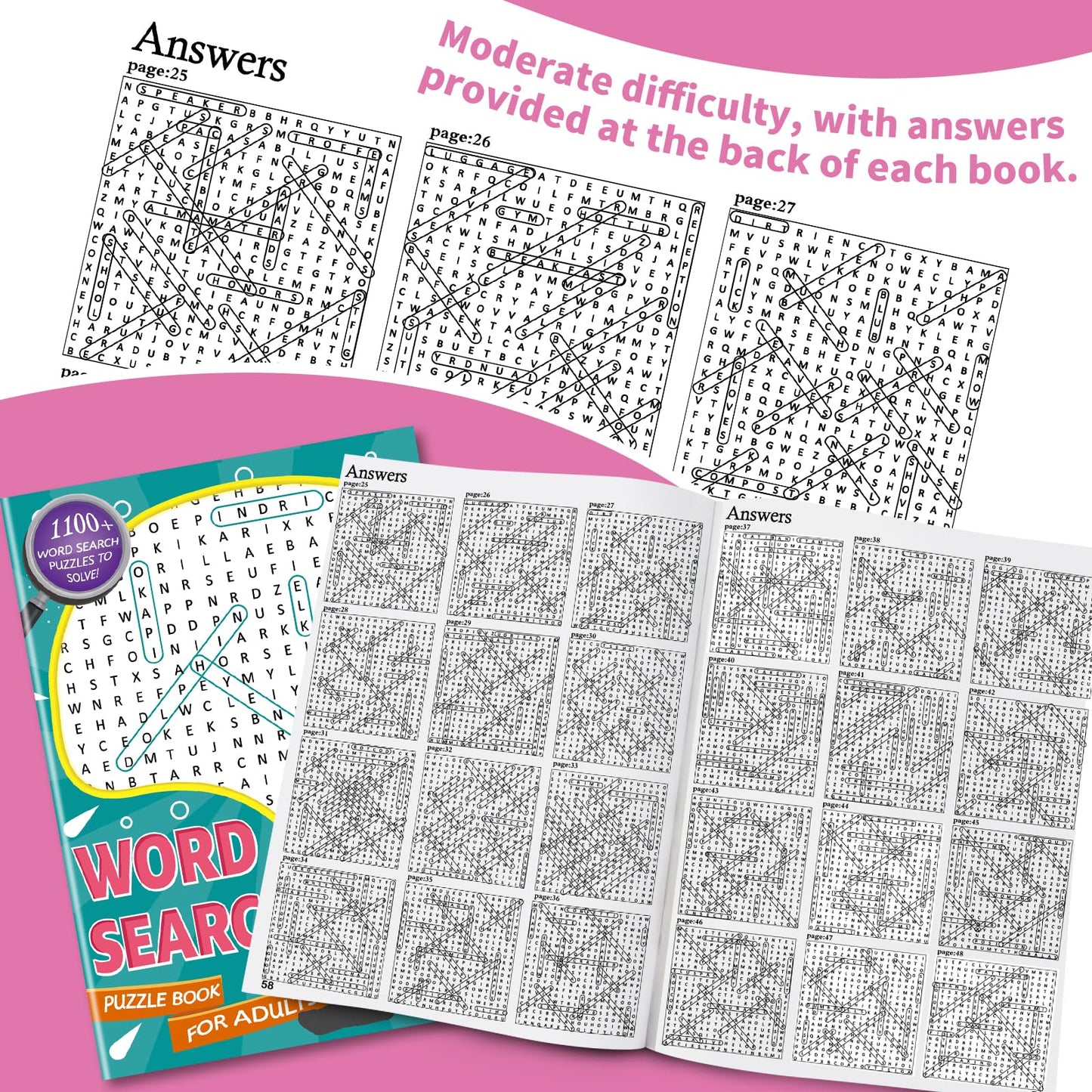 Kalysky 12 Pack Large Print Word Search Books for Adults Seniors Teens – 15000+ Words Bulk Word Puzzle Books Set for Elderly,Travel Road Trip Gift,Brain Games Activity Word Book