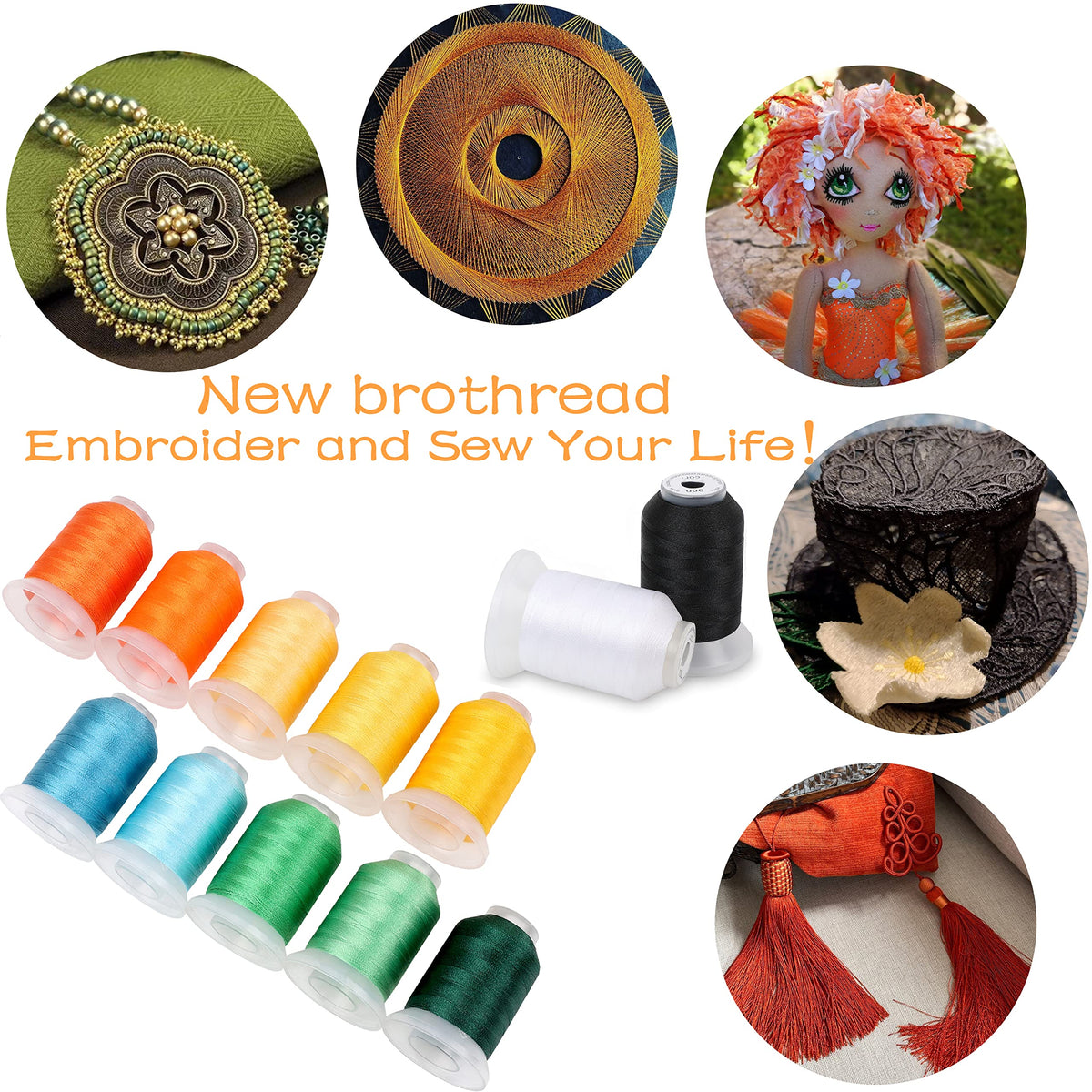 63 Spools Polyester Machine Embroidery Thread Kit 500M Compatible with Brother Colors