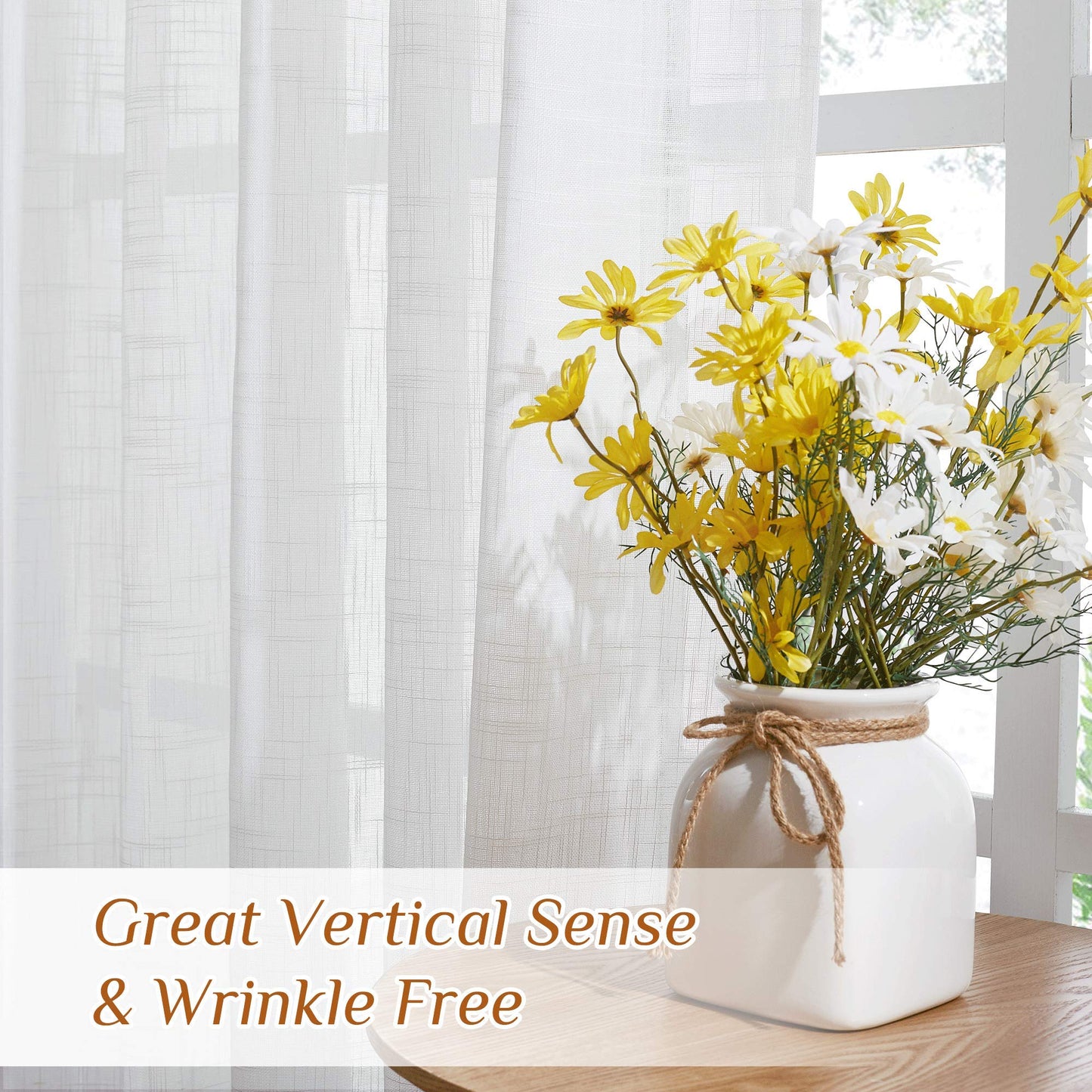 NICETOWN Linen Textured White Sheer Curtains 84 inches Long for Living Room, Semi Sheer Voile Panels Rod Pocket & Back Tab Design Translucent Privacy Protect for Bedroom/Kitchen, 52W x 84L, Set of 2