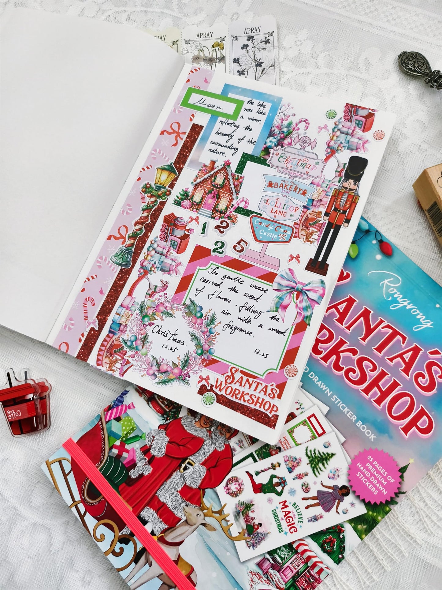 Santa’s Workshop Sticker Book – Pastel Christmas Planner Stickers with Fashion Illustrations – Holiday Scrapbooking and Journaling Stickers – by Rongrong Devoe