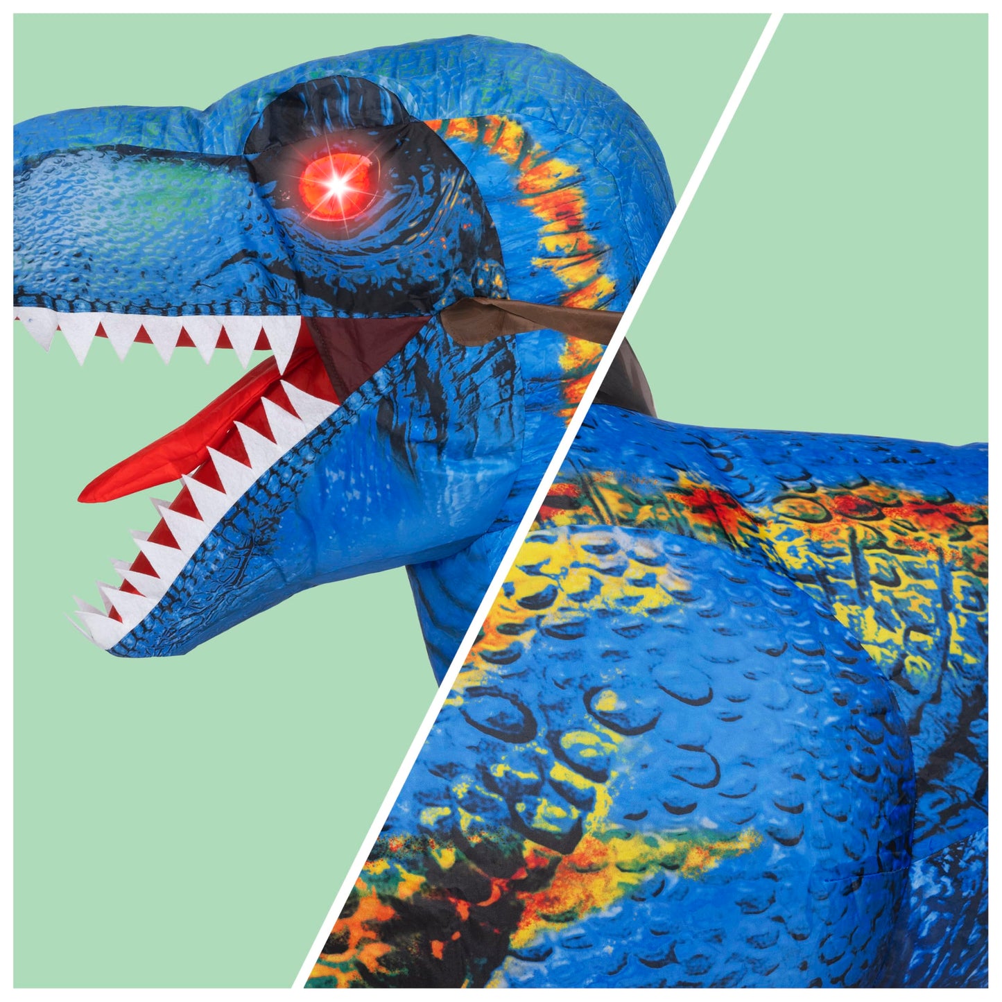 Spooktacular Creations Kids Halloween Inflatable Dinosaur Costume, LED Light Eyes Ride-on T-rex(S Blue)