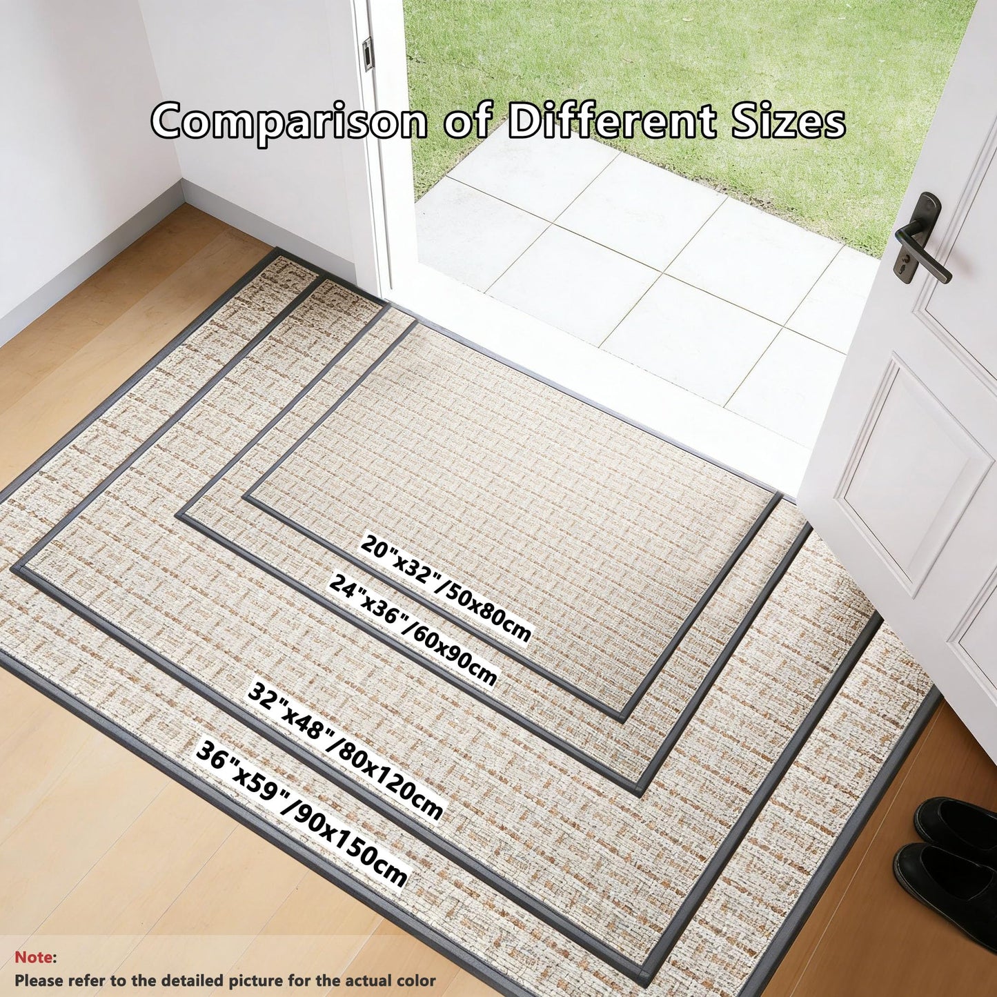 NeEnjoyko Doormat Front Door Mat Indoor Entrance 36"x59" Washable Dirt Resistant Absorbent Non-Slip Rubber Backing Durable Low-Profile Easy Clean Rug for Entryway Kitchen Inside, Beige