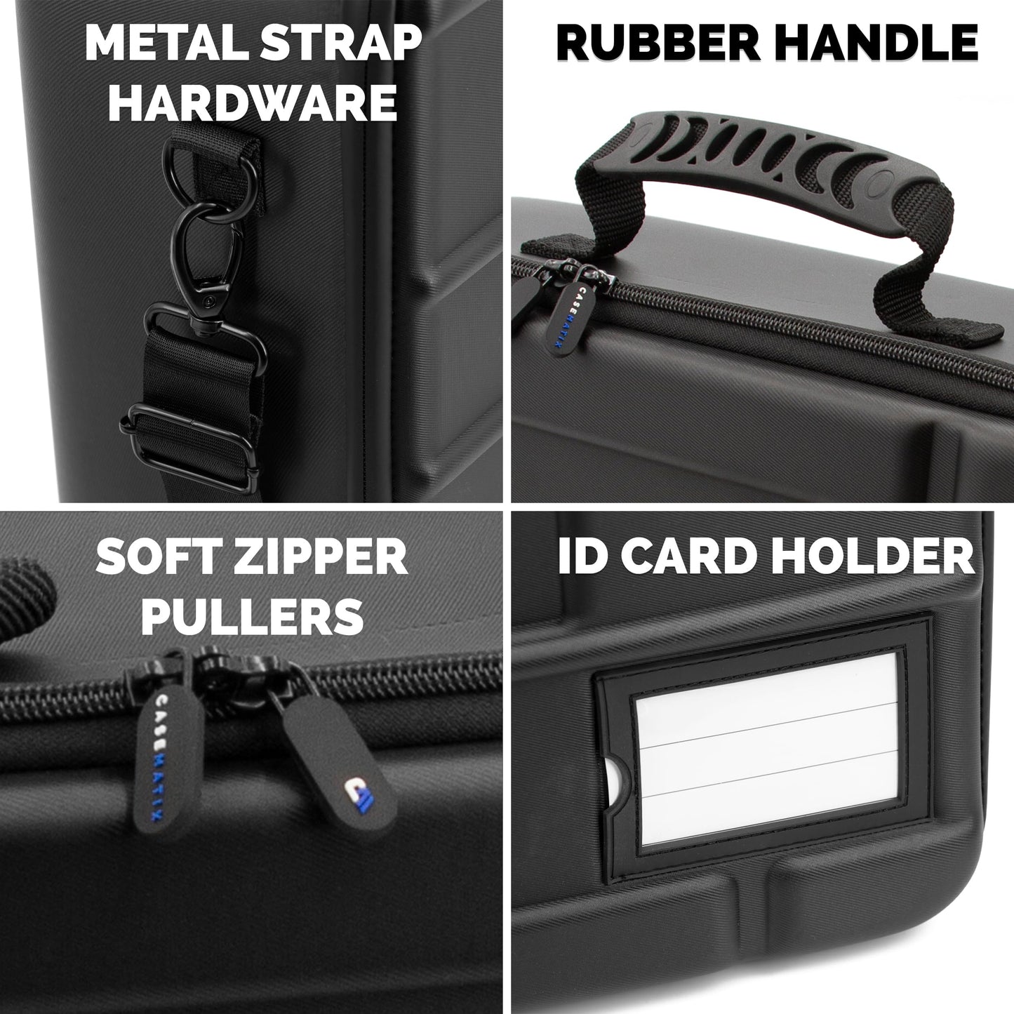 CASEMATIX Mixer Case Compatible With Behringer Flow 8 and Xenyx 802s, 502s, 1002sfx, 1202sfx and Audio Accessories with Two Customizable Foam Trays, Fits DJ Mixers up to 13.5" x 10.5" x 2.2", Black,