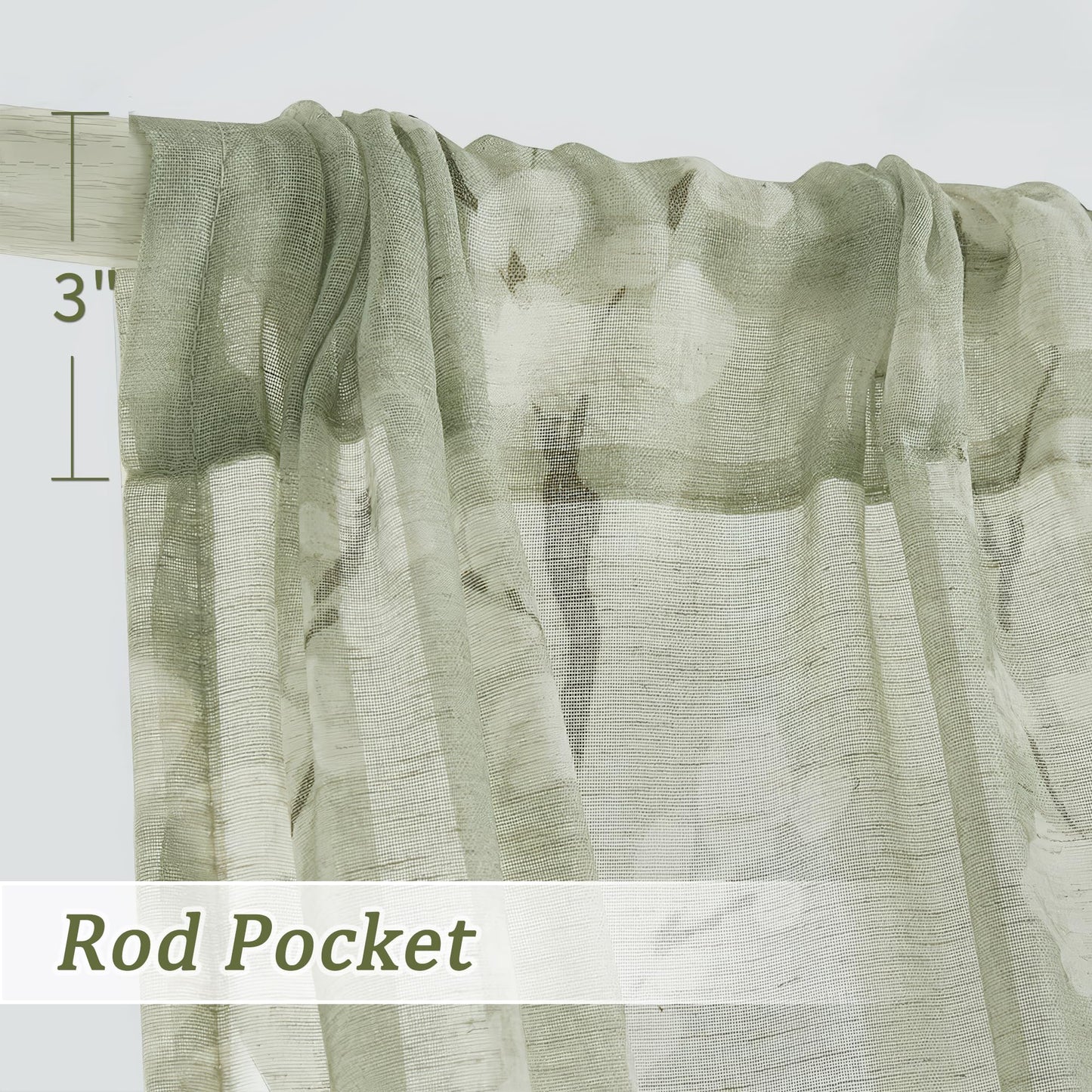FMFUNCTEX Sage Green Sheer Curtains for Living Room White Floral Print Curtains 84 Inches Long for Bedroom Plum Blossom Flax Linen Blend Drapes Semi Sheer Rod Pocket Window Curtains 2 Panels Green