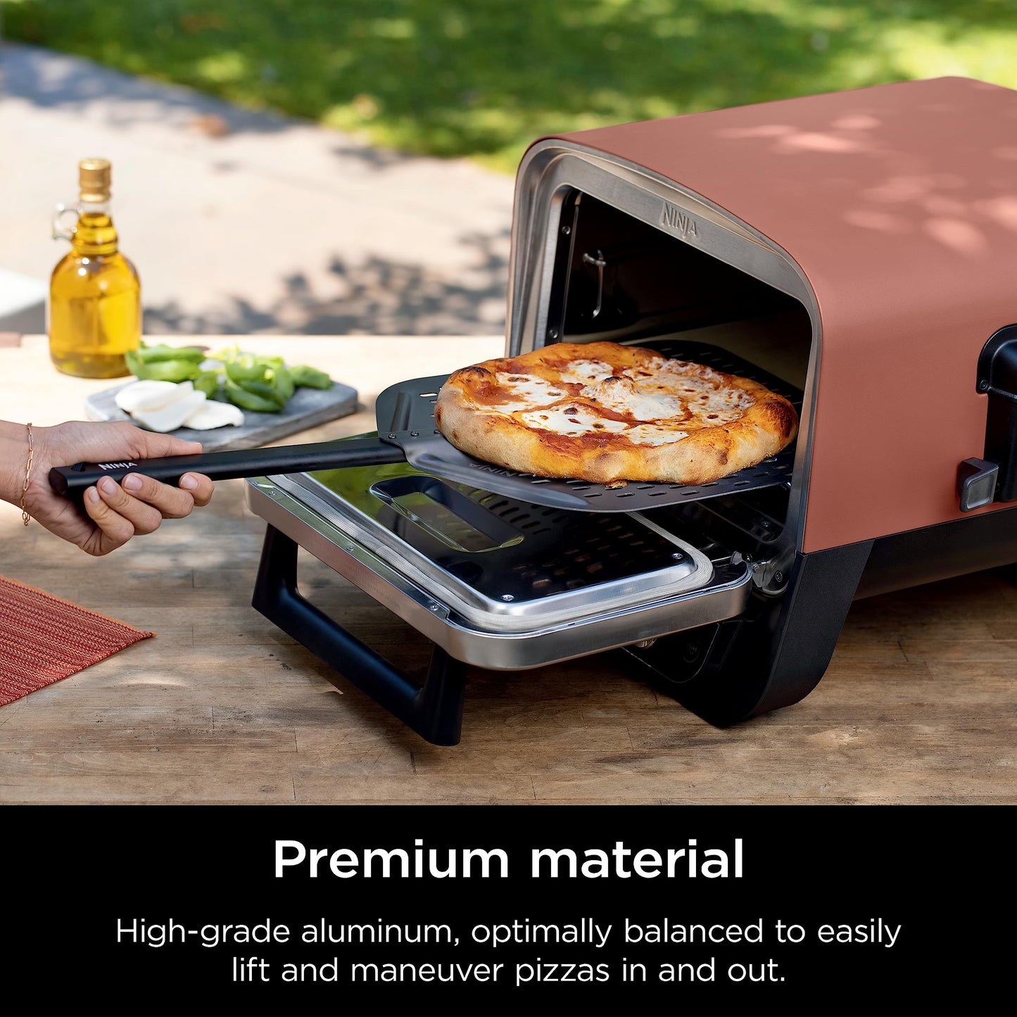 Ninja XSKOPPL Perforated Pizza Peel, Compatible Woodfire Outdoor Oven (OO100 Series), Hanging Drawstring, Aluminum, Grey/Black, 19.5'' x 16.5'' x15