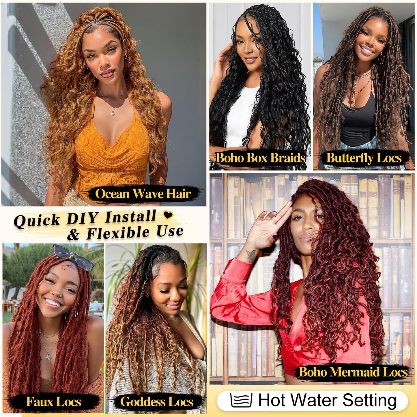 BARSDAR Ocean Wave Crochet Braiding Hair - 22 Inch 6 Packs Deep Wave GoGo Curl Crochet Hair for Women - Soft Synthetic Boho Braids Water Wavy Long Curly Braiding Extensions - Burgundy Red
