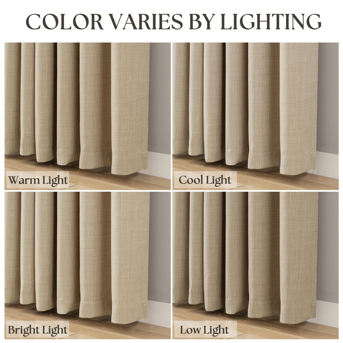 Oatmeal Semi Sheer Linen Curtains 84 Inches Long, Bronze Grommet Sand Beige Privacy Light Filtering Bay Window Patio Door Farmhouse Boho Neutral 84 Inch Curtains for Bedroom Living Room Warm Beige