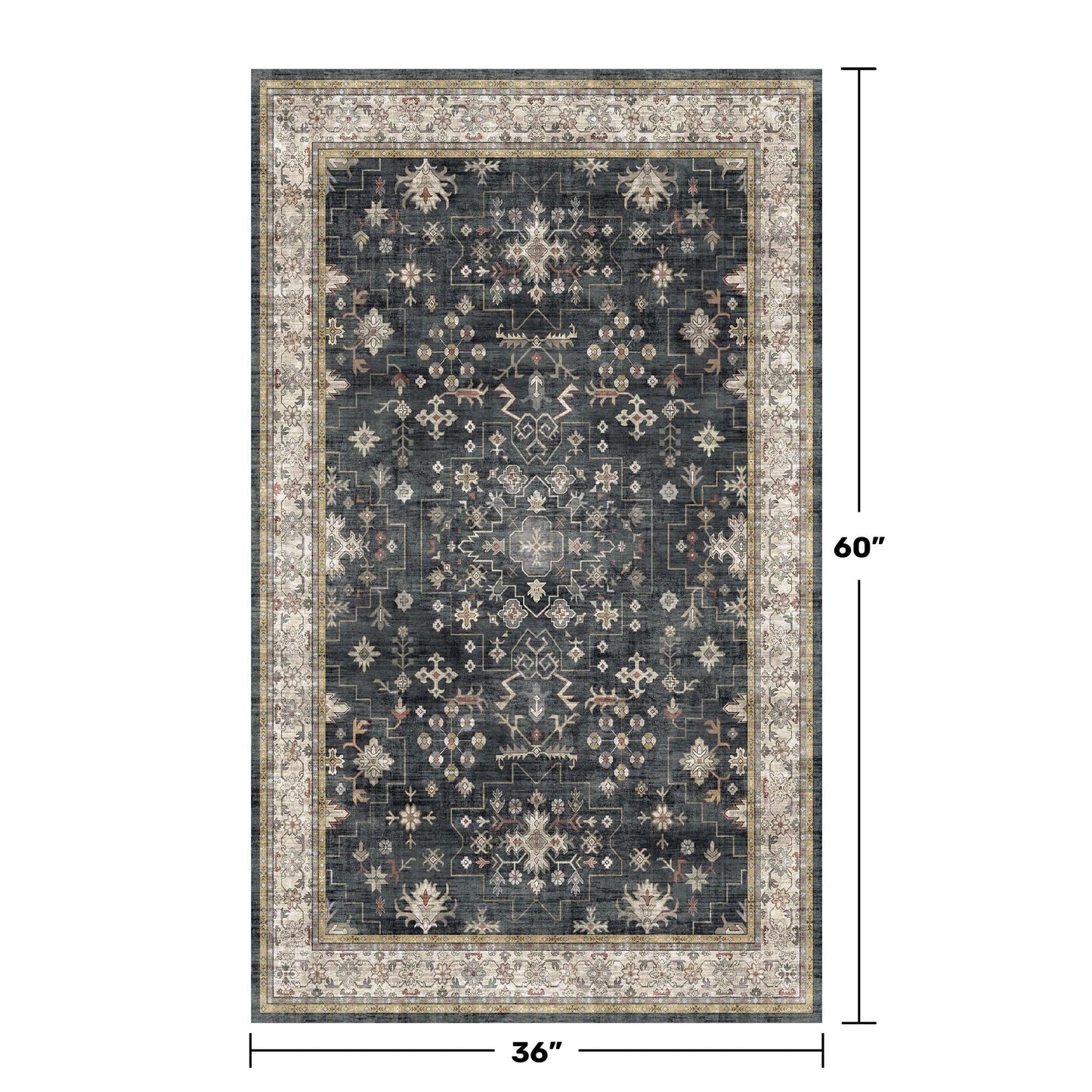 Large 3x5 Entryway Rug Indoor - Washable Non-Slip Low Pile Ultra Soft Area Rug for Large Kitchen, Bedroom Bedside, Mudroom - Boho Modern Aesthetic Geometric Decor (3x5 Black/Multi)