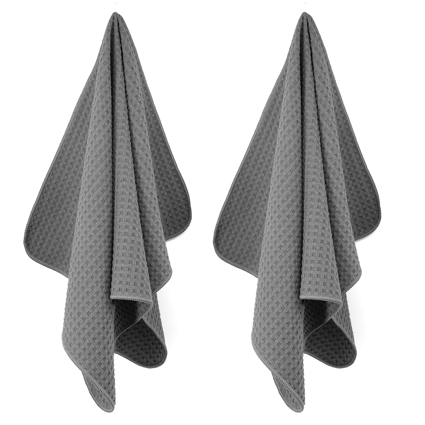 Polyte Ultra Premium Microfiber Kitchen Dish Hand Towel Waffle Weave, 8 Pack (16x28 in, Grey)
