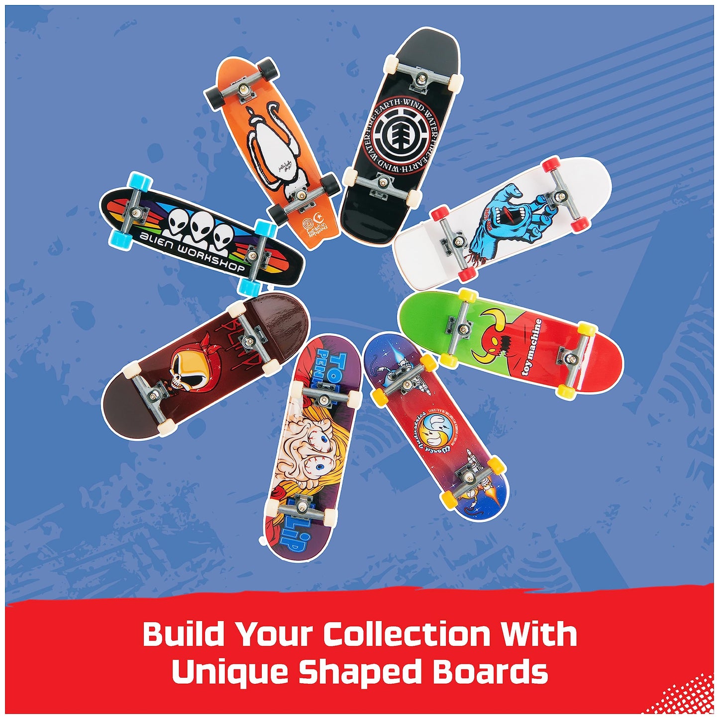 Tech Deck, 25th Anniversary 8-Pack Fingerboards with Exclusive Figure, Collectible and Customizable Mini Skateboards, Kids Toys for Ages 6 and up