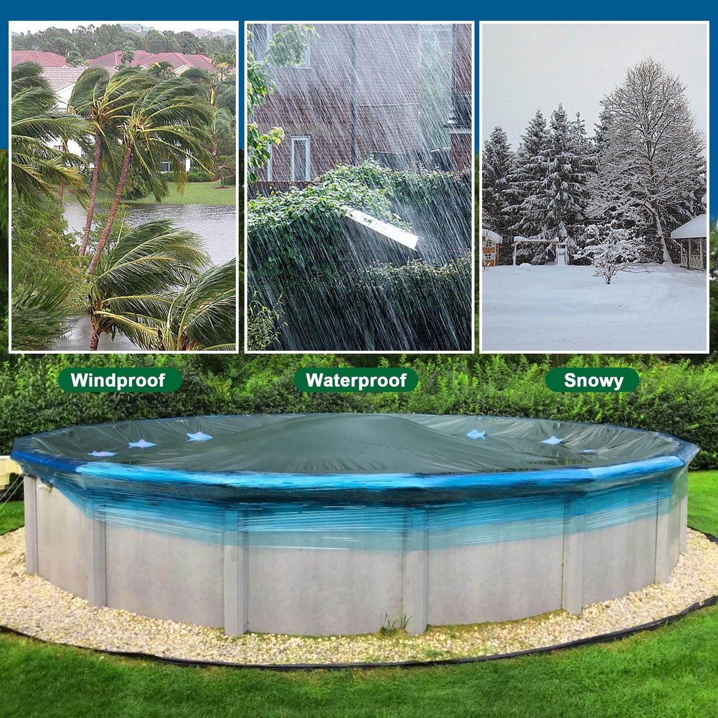 Watayo 1200 Ft Winter Pool Cover Seal for Above Ground Pools- Good Air-Tightness Pool Cover Seal Wrap- Shrink Film Stretch Film Wrap for a Variety of Pools to Keep Clear (Blue)