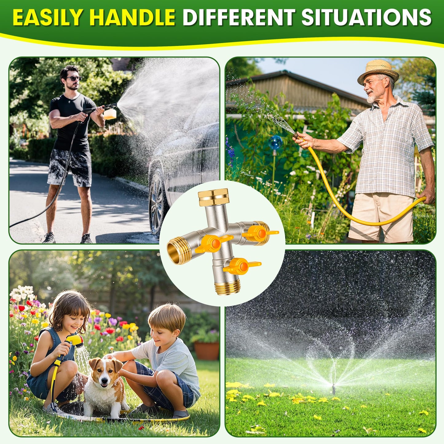 DINGBAI Hose Splitter 3 Way, High Flow Garden Hose Splitter, 3/4” GHT Inlet Brass Heavy Duty Hose Converter, Water Three- Way Faucet Hose Splitter, Stainless Steel Handle Hose Valve Large Outlet.