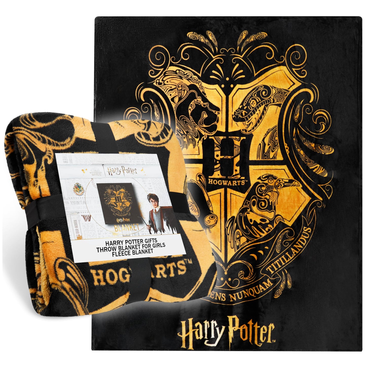 Harry Potter Gifts Fleece Bed Blanket Super Soft Cosy Bed Throw Hogwarts Bedroom Decor Plush Comforter 150 x 130cm for Bedroom Travel Sleepovers