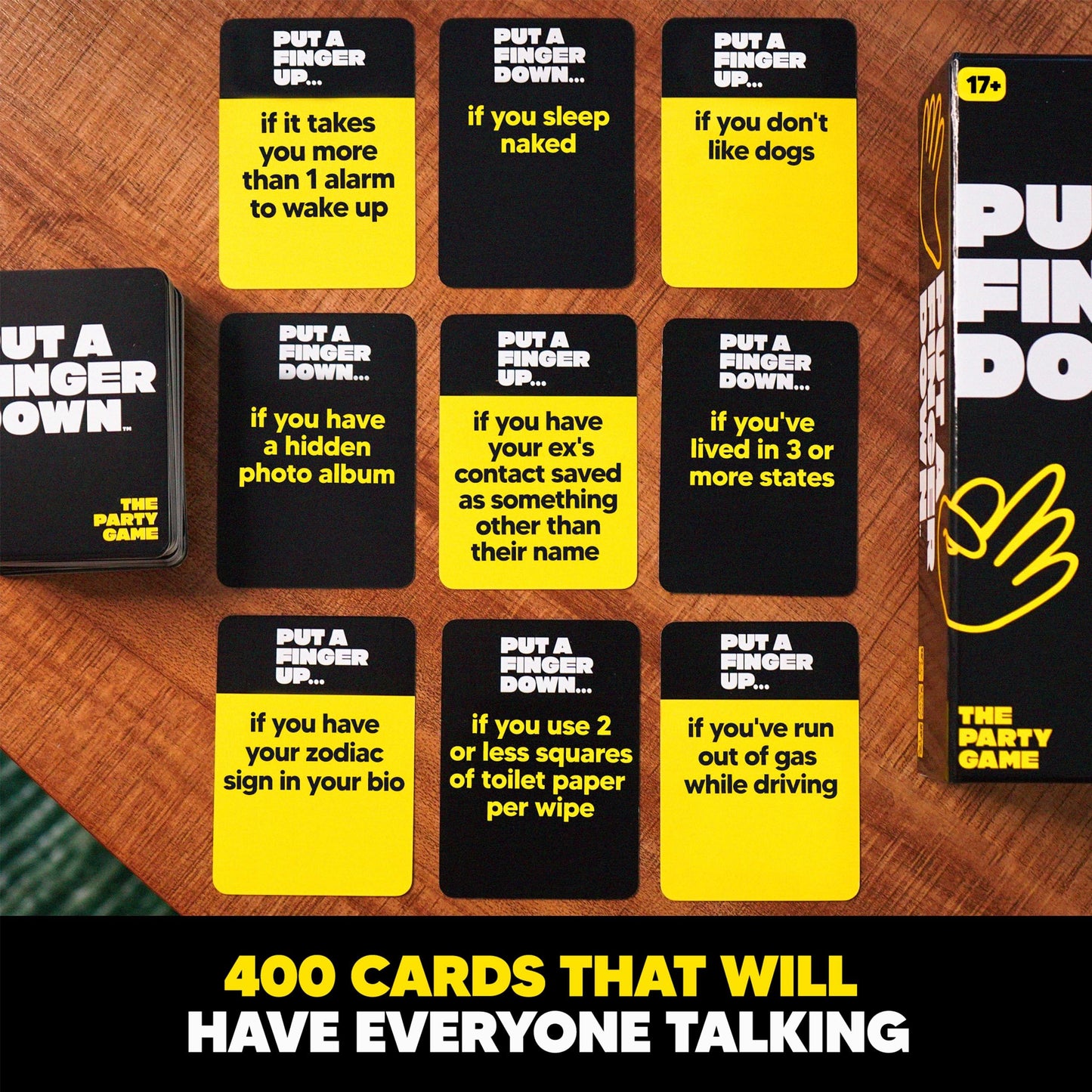 Put A Finger Down - The Viral Party Game That Will Have Everyone Talking - Funny Adult Card Game & Icebreaker Ideas, Game Nights, & Big or Small Groups, 400 Cards for 2+ Players