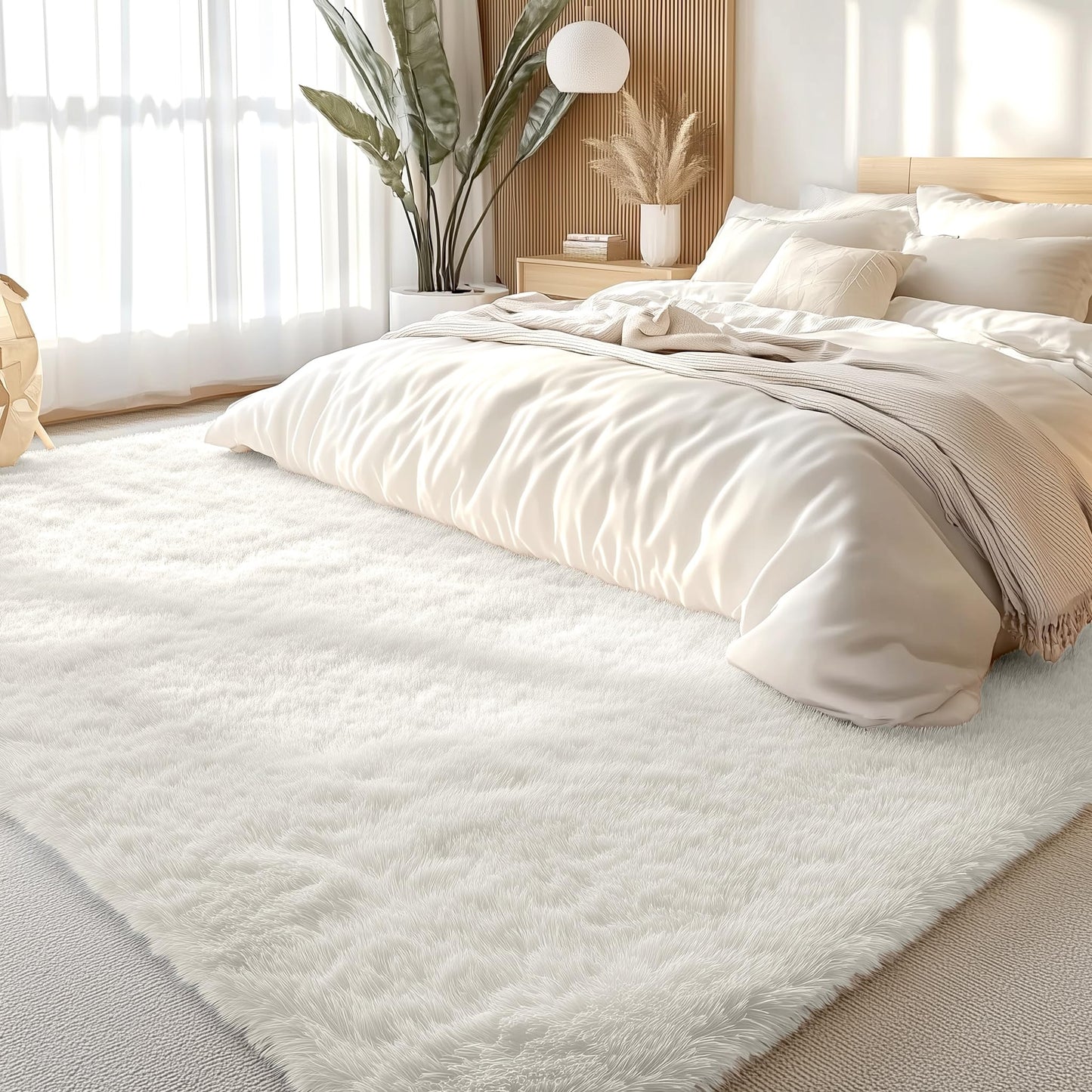 OLANLY Fluffy Area Rug for Living Room Bedroom, 6x9 Feet Soft Shaggy Non-Slip Carpet, Indoor Modern Plush Area Rugs for Kids Girls and Boys, Dorms, Nursery Rooms, Home Decor, Cream White