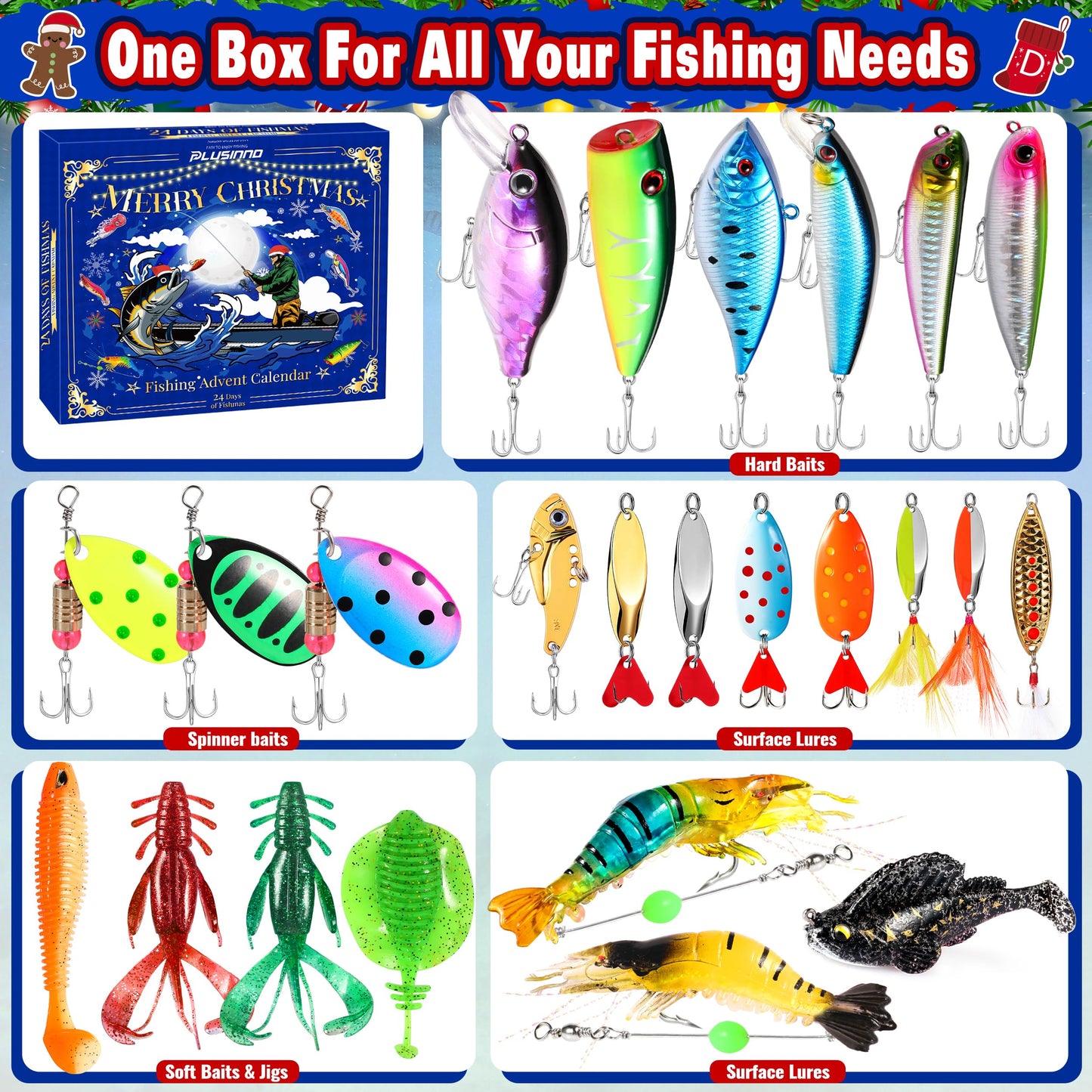 Advent Calendar 2025 Adult Fishing Advent Calendar 24 Days Countdown Fishing Lure Tackle, Christmas Gifts For Men Boyfriend Teens Boys