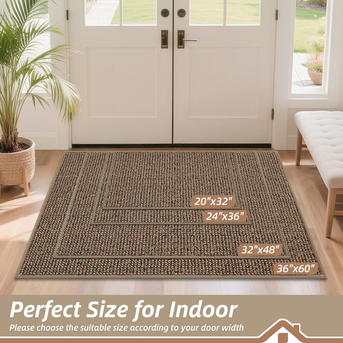 BEQHAUSE Dirt Trapper Door Mat 32" x 48", Non-Slip Washable Doormats Entrance Mat, Dirt Resistant and Absorbent Welcome Mat, Low Profile Floor Mats for Front Back Door and Entryway, Taupe