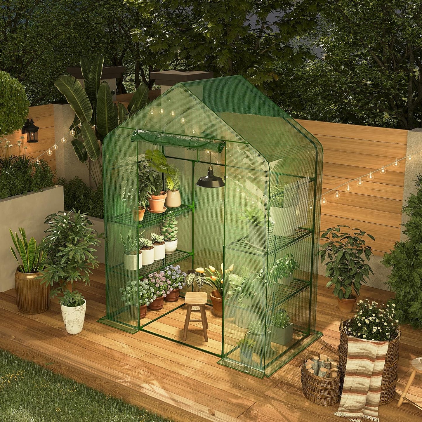 Greenhouses for Outdoors with 4 Wire Shelves, 57 x 29 x 77 in Portable Greenhouse with Thicken PE Cover, Roll-up Zipper Door, Walk-in Green Houses for Seedling Flowers Growing