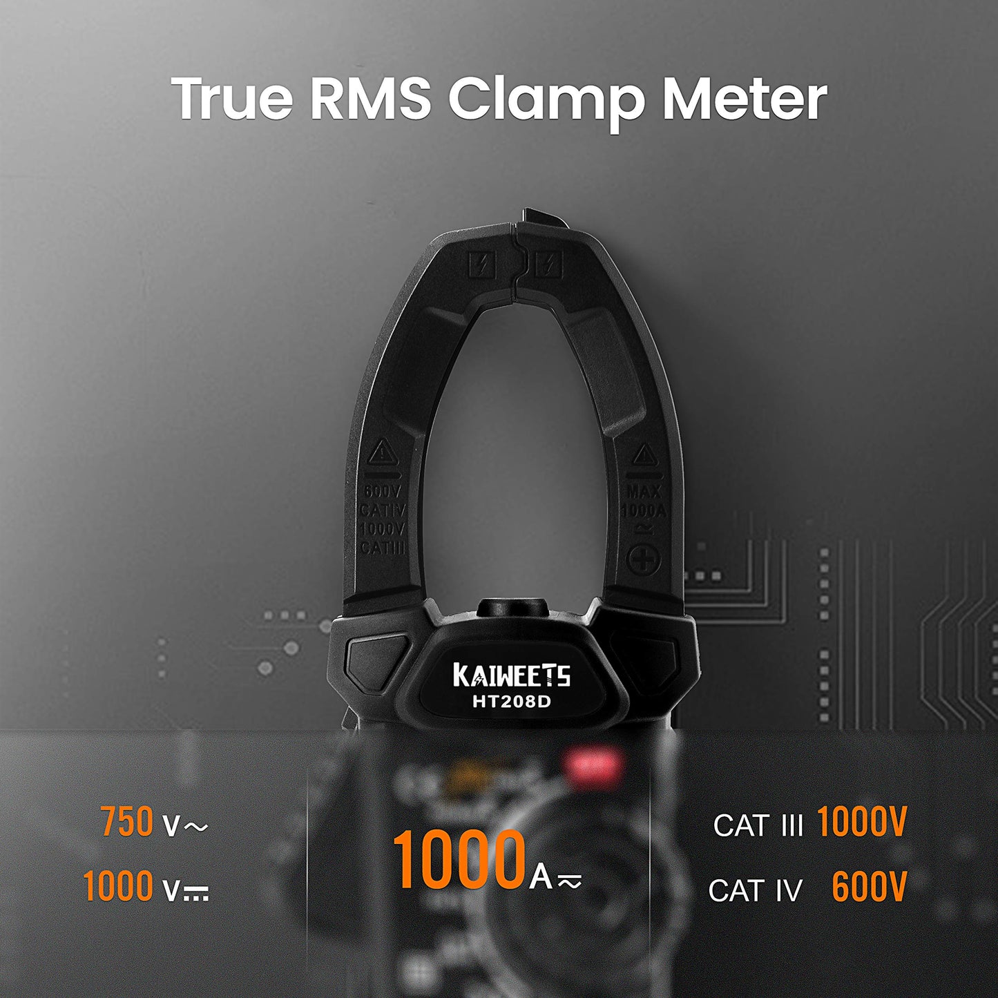 KAIWEETS Inrush Clamp Meter 1000A True RMS AC/DC Current Amp Meter, VFD, LOZ Mode, 6000 Counts, Measures Current Voltage Temperature Capacitance Resistance Diodes Continuity Duty-Cycle(HT208D)
