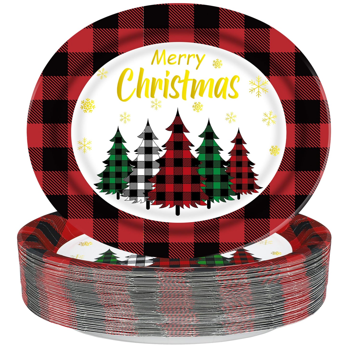 Christmas Paper Platters Disposable Christmas Trees Oval Party Plates 10" x 12" Large Buffalo Plaid Xmas Dinner Serving Platters for Xmas Party Supplies Dinnerware Table Decorations, 50 Pcs