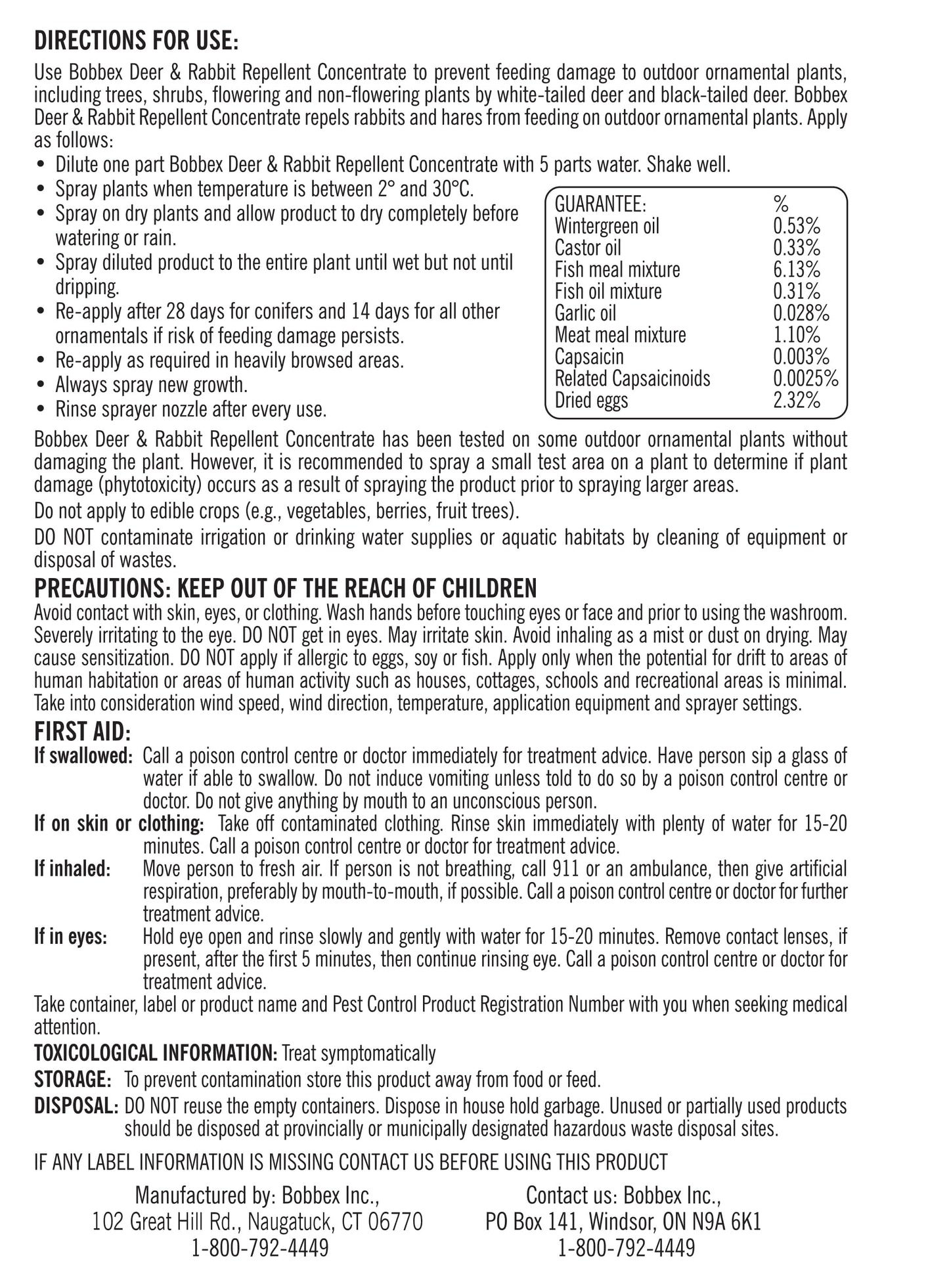 Bobbex Deer & Rabbit Repellent 0.95 Liter Concentrate