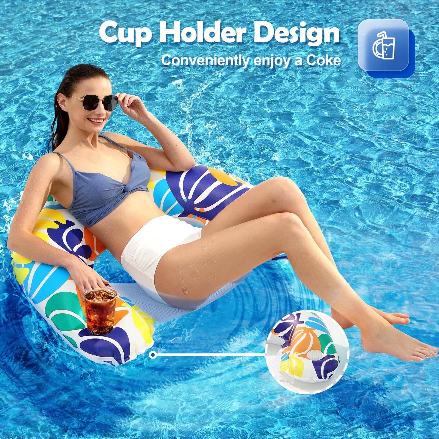 2 Pack Inflatable Pool Float Chair Pool Floating Comes with Two Cup Holders and Ergonomic headrest Great for Pool Party River Lake Beach Bring Leisure and Relaxation to Adult Summer