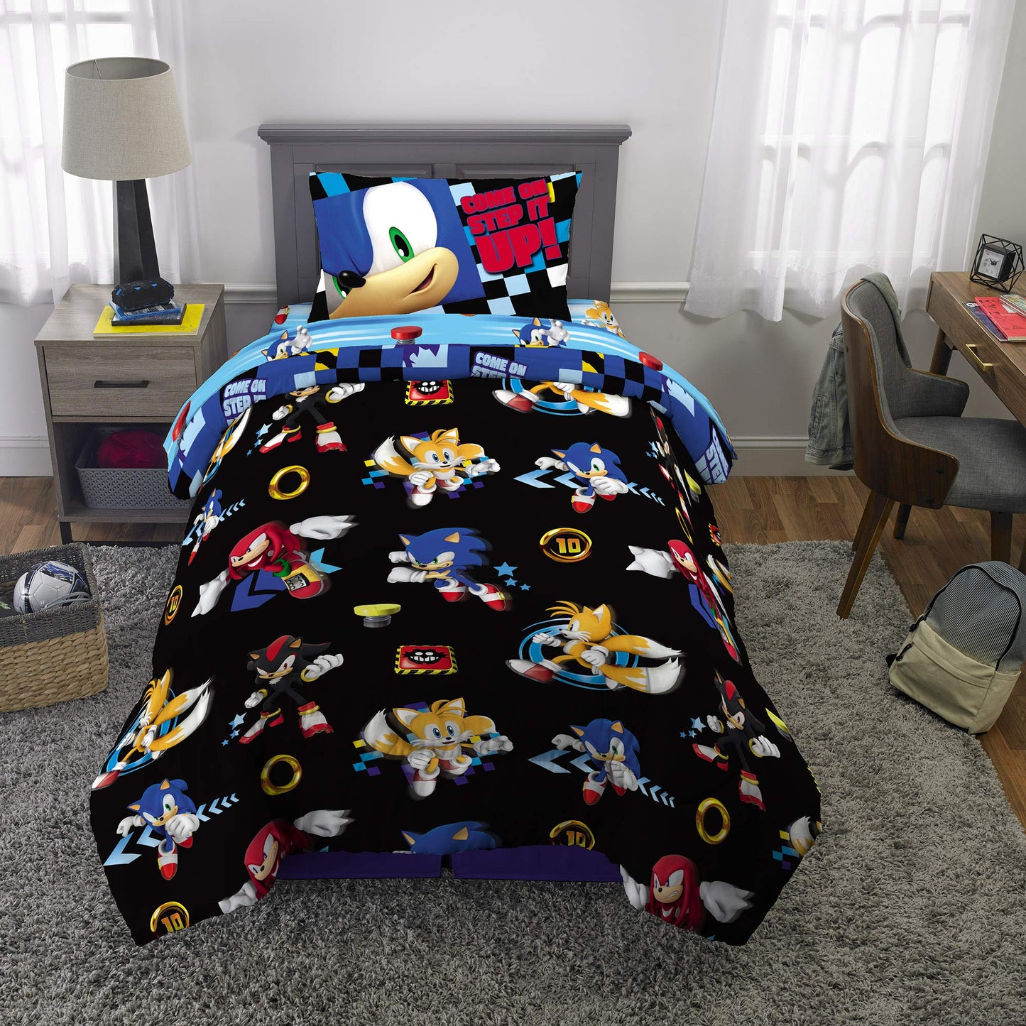 Sonic The Hedgehog Anime Kids Super Soft Comforter and Sheet Set, 5 Piece Twin Size by Franco