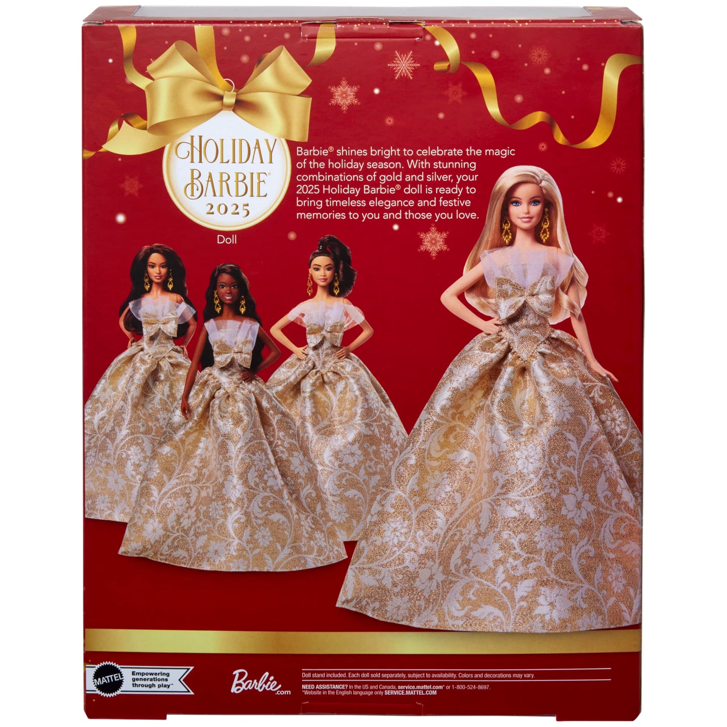 Barbie Signature Doll, 2025 Holiday Barbie Blonde Fashion Doll Wearing Silver & Gold Gown, Seasonal Collector in Displayable Packaging & Stand