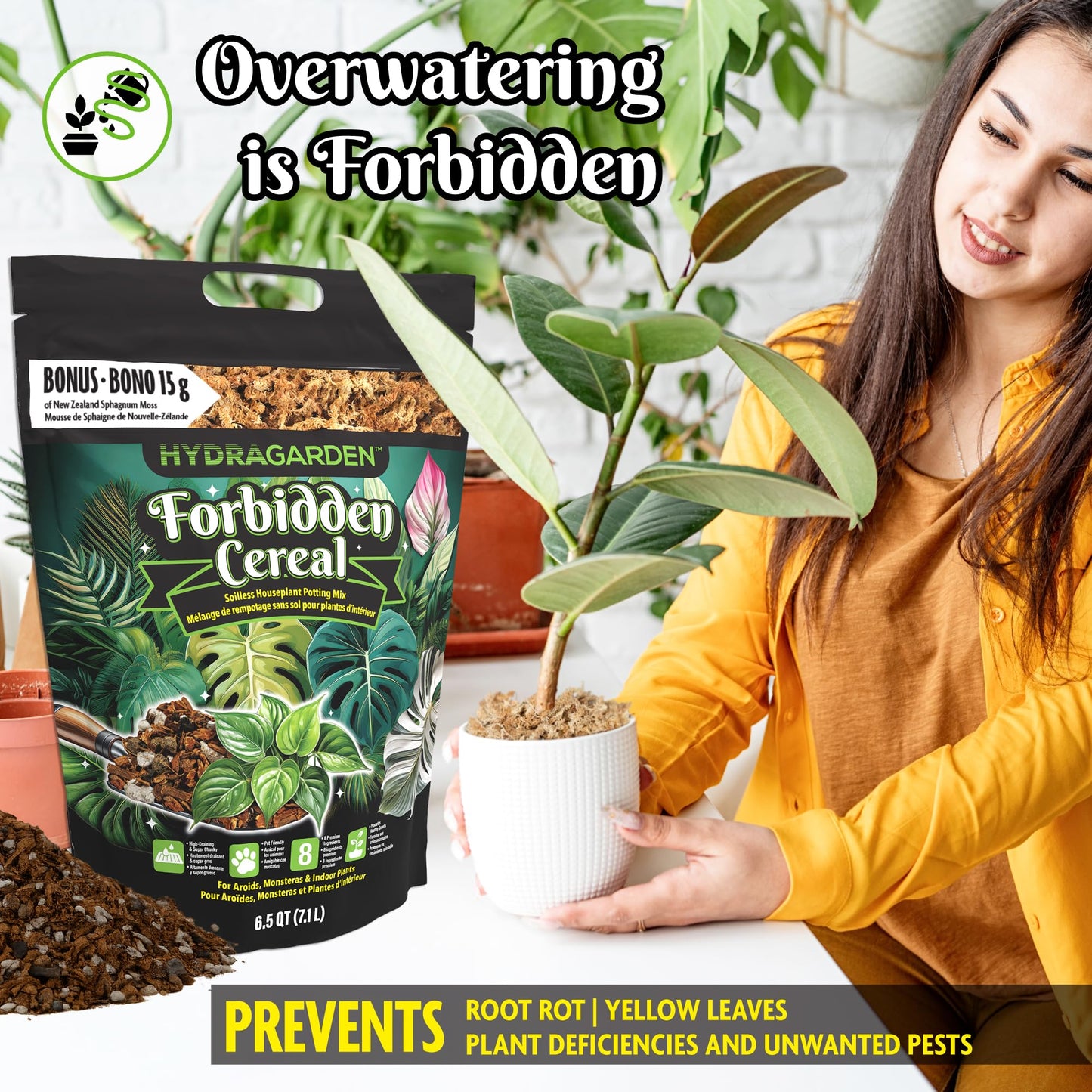 Forbidden Cereal Soilless Houseplant Potting Mix - Chunky Soil for Aroid Tropical Plants & Flowers - 8 Ingredients, No More Overwatering, Versatile Moisture Retention, Peat Free & Organic - 7.1L Bag