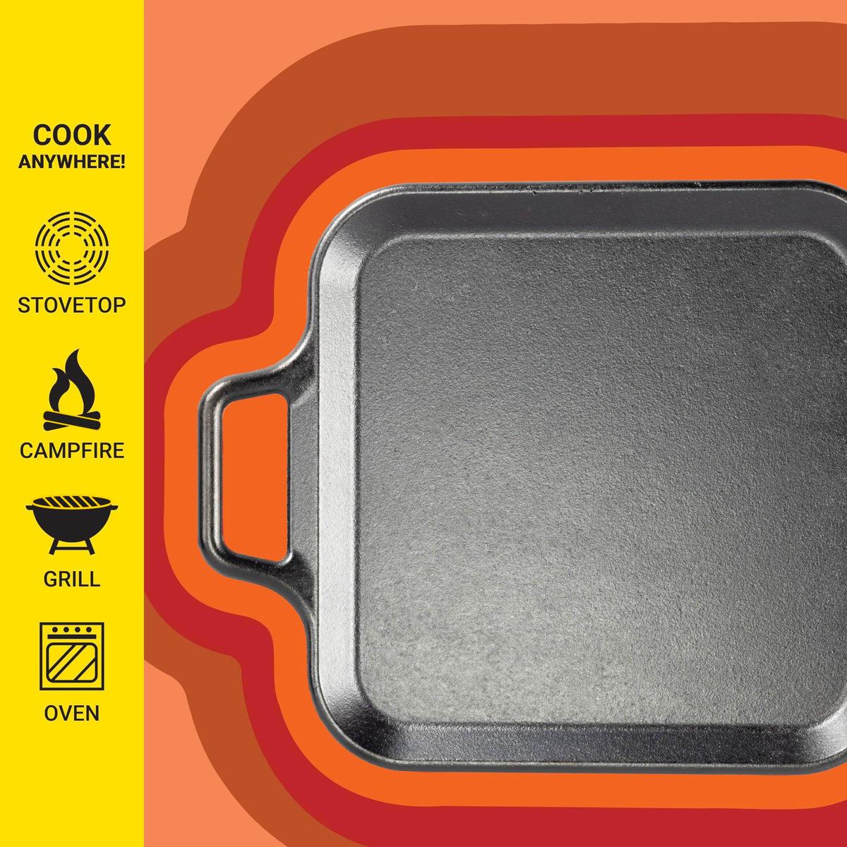 Lodge Bold 12 Inch Seasoned Cast Iron Square Griddle with Loop Handles, Design-Forward Cookware