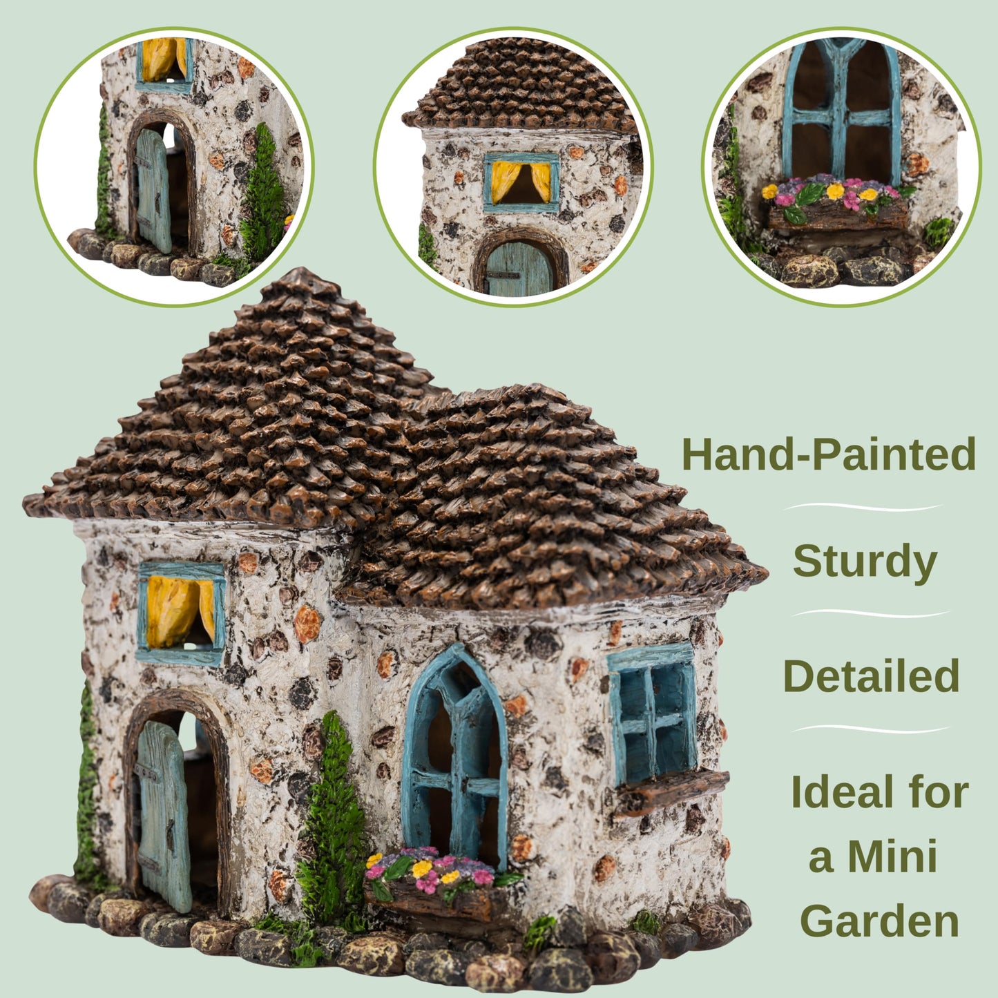 PRETMANNS Fairy Garden House Kit – Complete with Accessories for an Outdoor or Indoor Miniature Garden, Figurines with a Frog and Snail Sign - House 6.5” High with Door That Opens – 4 Pieces