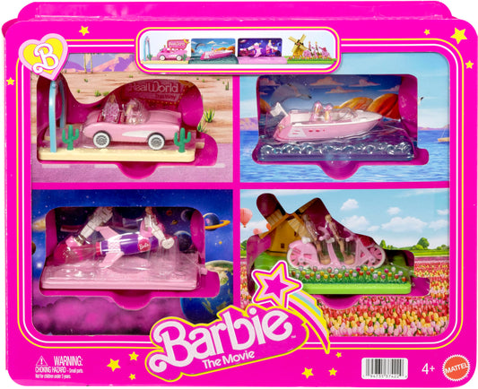 Barbie Mini BarbieLand Barbie The Movie Vehicle Collection, Includes 8 1.5-inch Dolls & 4 Vehicles Inspired by The Film