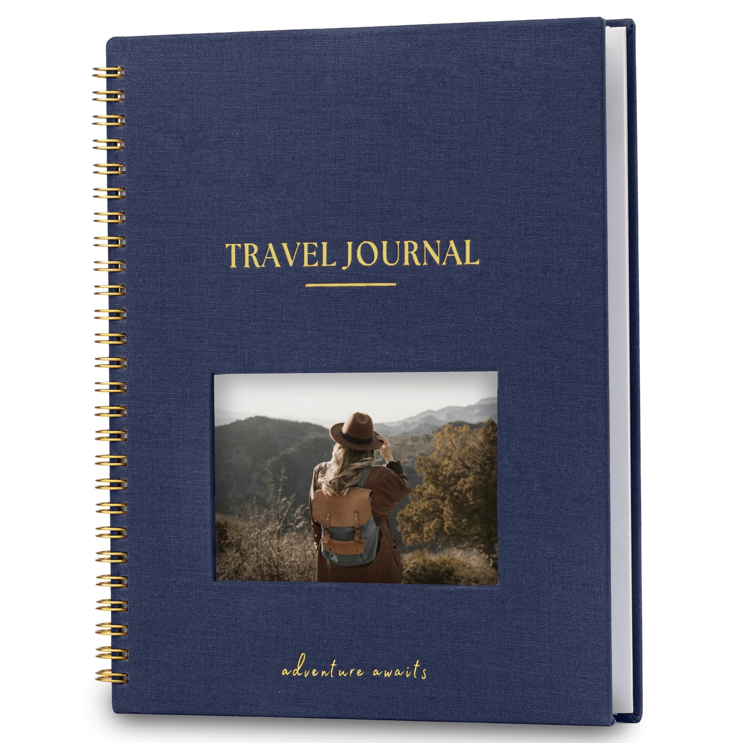 Nook Theory Personalized Travel Journal for Women, Men - Linen Travelers Notebook, Adventure Book with Prompts, Perfect for Travel Gifts (Indigo)