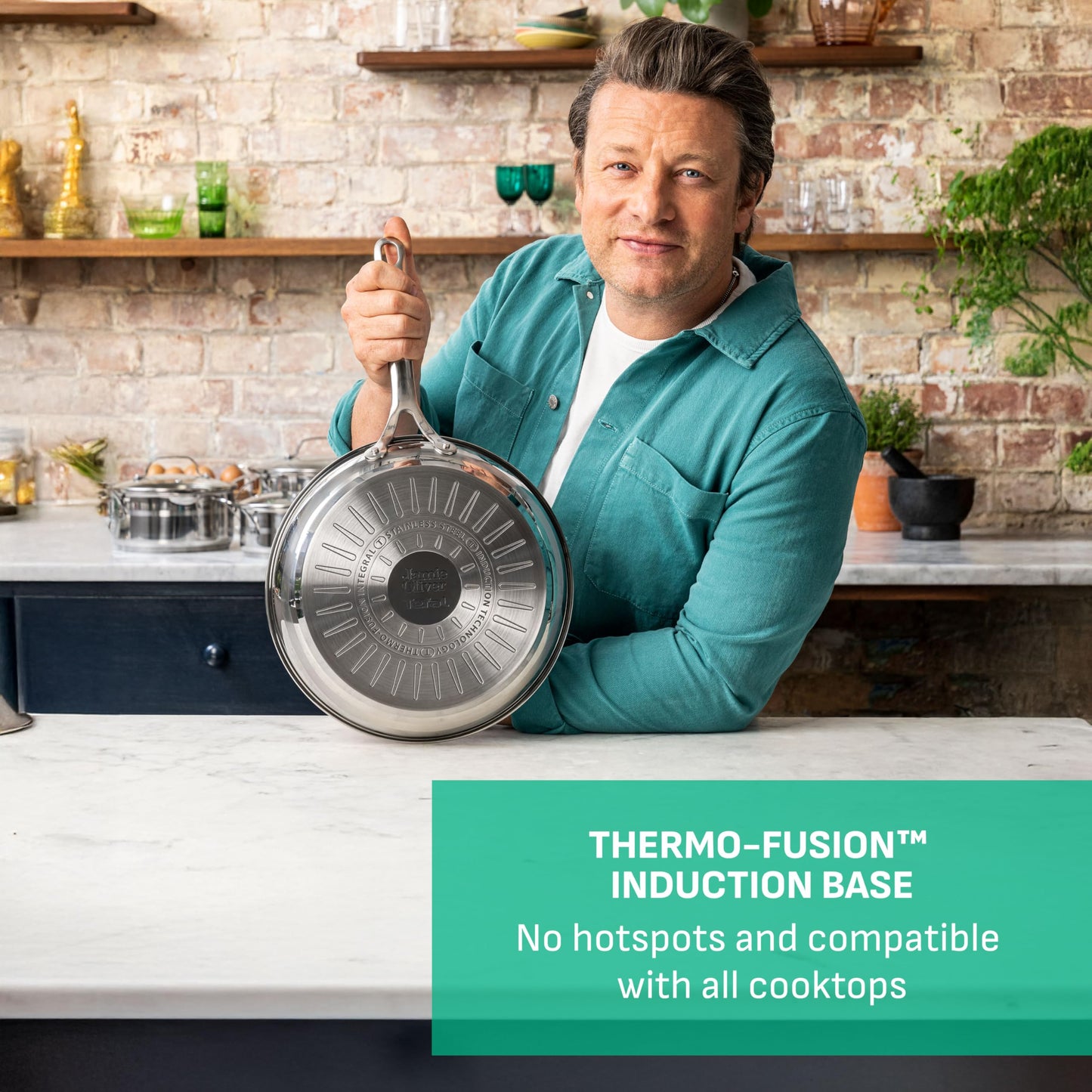 Jamie Oliver by T-fal Cook Smart Frying Pan 11 in / 28 cm, Uncoated Stainless Steel Frying Pan, Robust, Fast Heating, Even Cooking, Riveted Handle, Induction Safe, Oven and Dishwasher Safe
