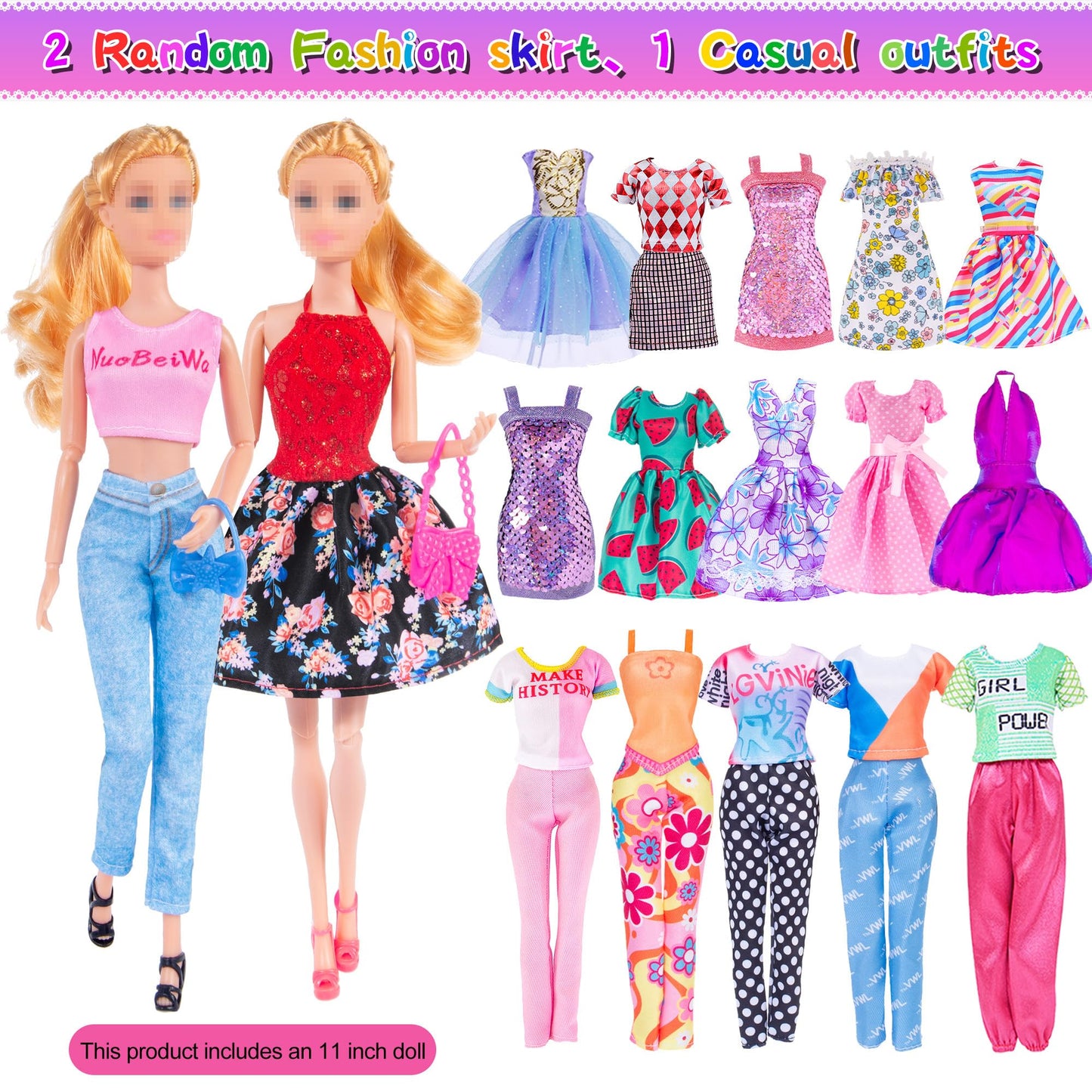 ebuddy Doll and Accessories -11.5 Inch Doll with Closet Including-one Girl Doll, 12 Looks, Rack Dress Shoes Hangers Necklace and Other Accessories