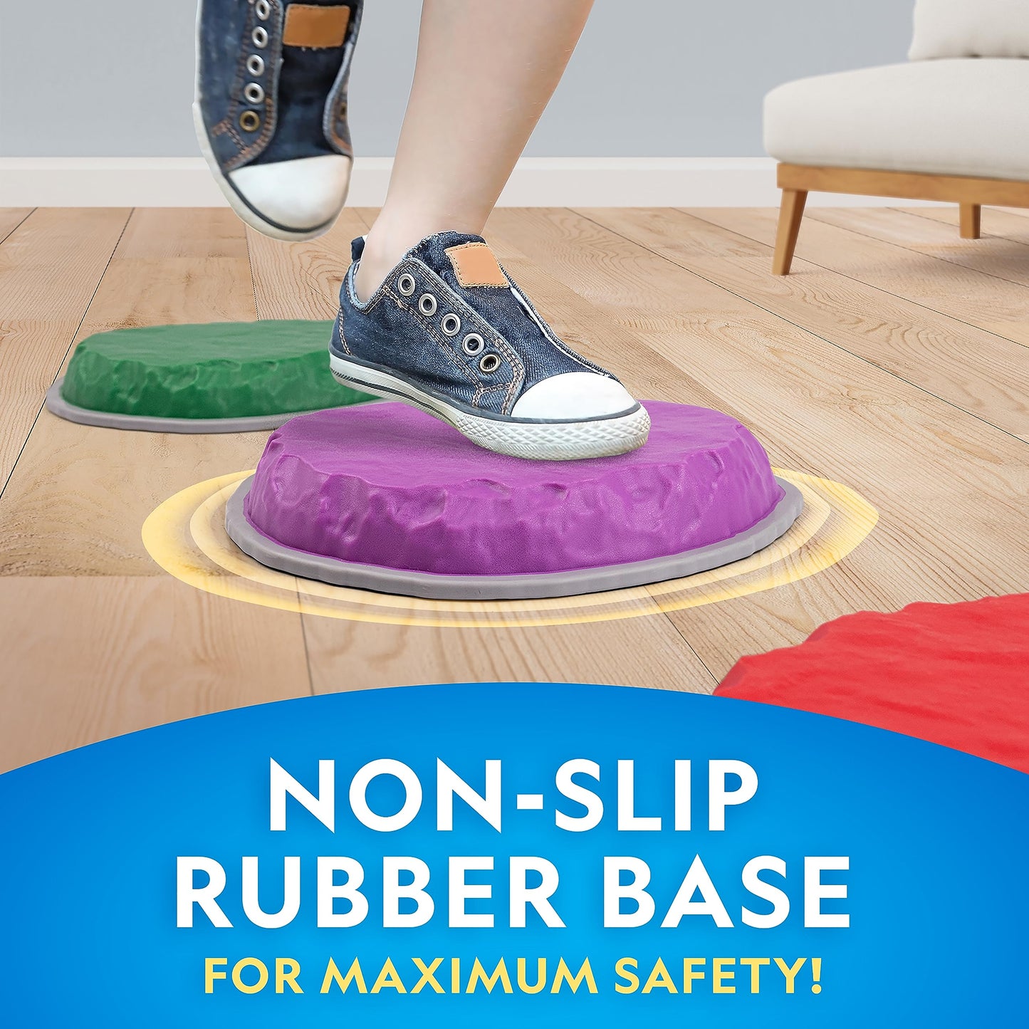 National Geographic Stepping Stones for Kids – Durable Non-Slip Balance Stones Encourage Toddler Gross Motor Skills, Indoor & Outdoor Toys, Obstacle Course (Set of 6)