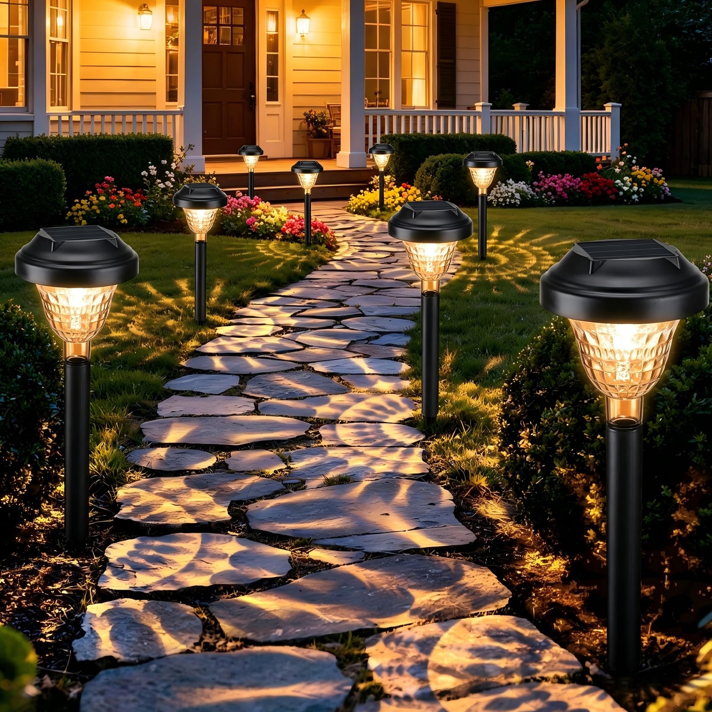 Joomer Solar Pathway Lights, 8Pack 10LED Solar Landscape Lights with Auto Lighting Sense & 2 Modes, Waterproof Outdoor Walkway Light, Warm White Cascading Garden Light for Yard, Patio, Lawn, Driveway