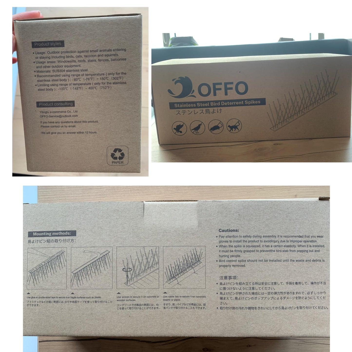 OFFO Bird Spikes Pre-Assembled Cover 24 Feet/7.3 Meters for Pigeons Small Birds, Durable Spikes with Stainless Steel, Bird Spikes for Fence Roof Mailbox Window