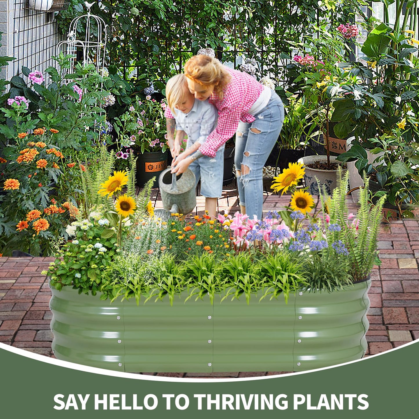 1MORE Galvanized Raised Garden Bed- Planter Garden Boxes Outdoor, Raised Beds for Gardening, 4x2x1ft Metal Garden Bed Kit for Vegetables Flower, Planter Raised Beds with Tools.Green-2pack